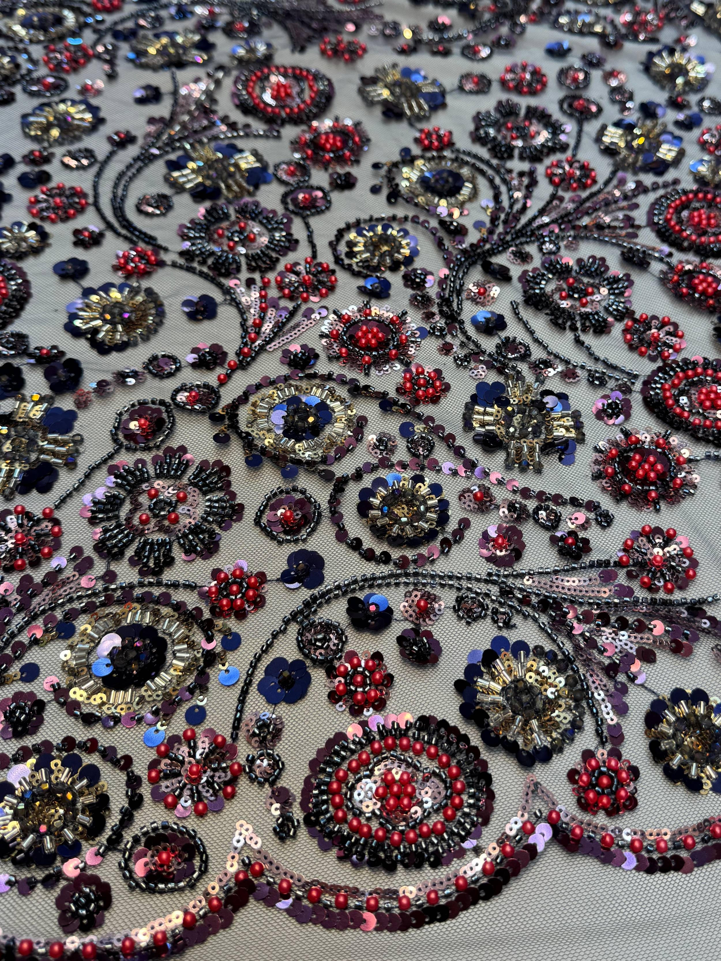 Multicolor Baroque Beaded Lace, Beaded Lace Fabric, Multicolor Beaded Lace, Sequin Lace Fabric, Embellished Lace Fabric, Beaded Mesh Fabric