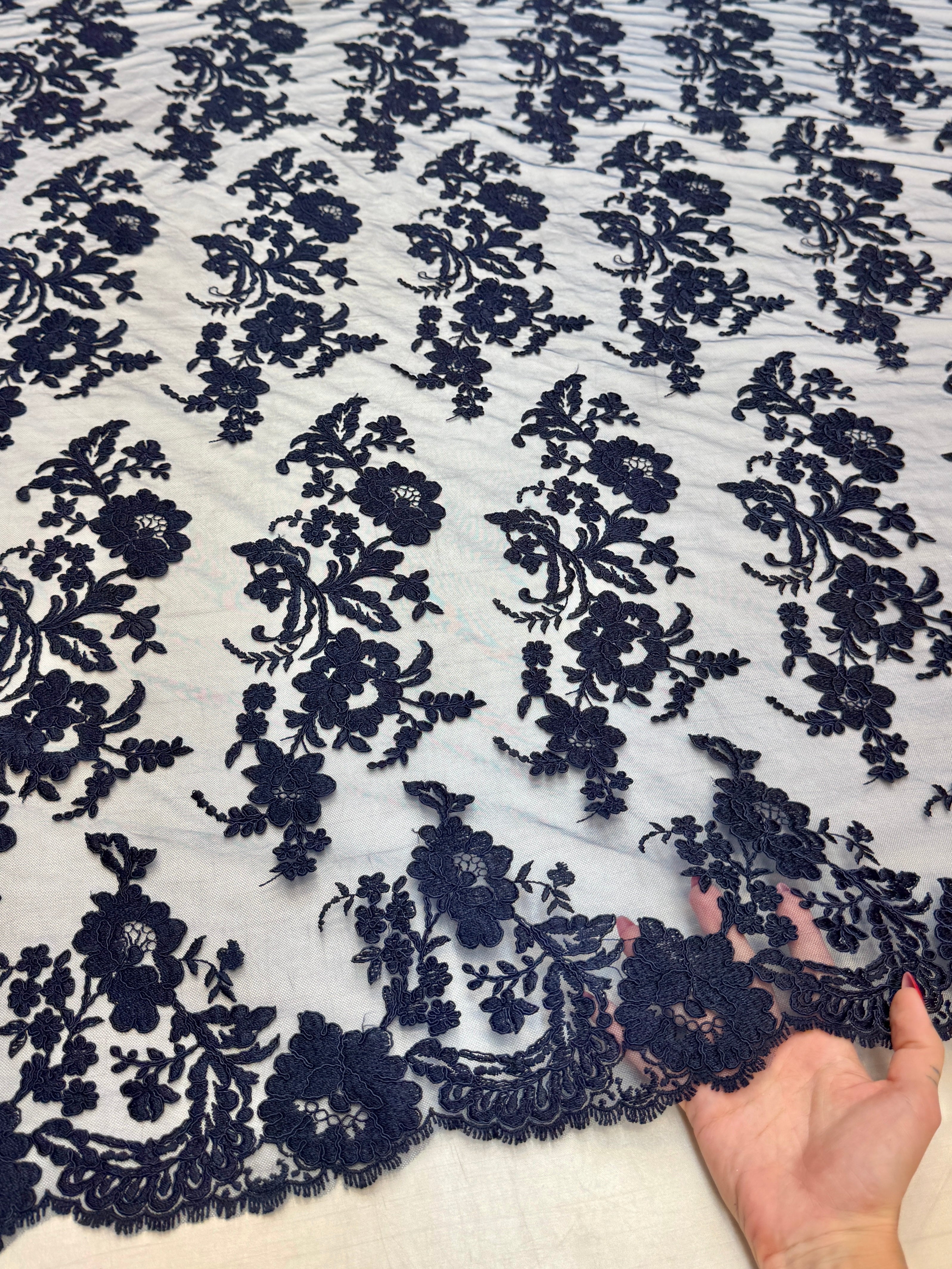Navy Romantic Bloom Embroidered Mesh Lace, Romantic Lace Fabric, Sheer Embroidered Lace, Bloom Lace Fabric, Bridal Lace Fabric, Wedding Dress Lace