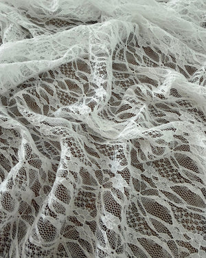 White Whisper Vine Stretch Chantilly Lace, Vine Lace Fabric, Stretch Lace Fabric, Sheer Lace Fabric, Eyelash Lace Fabric, Scalloped Lace Fabric, Floral Lace Fabric