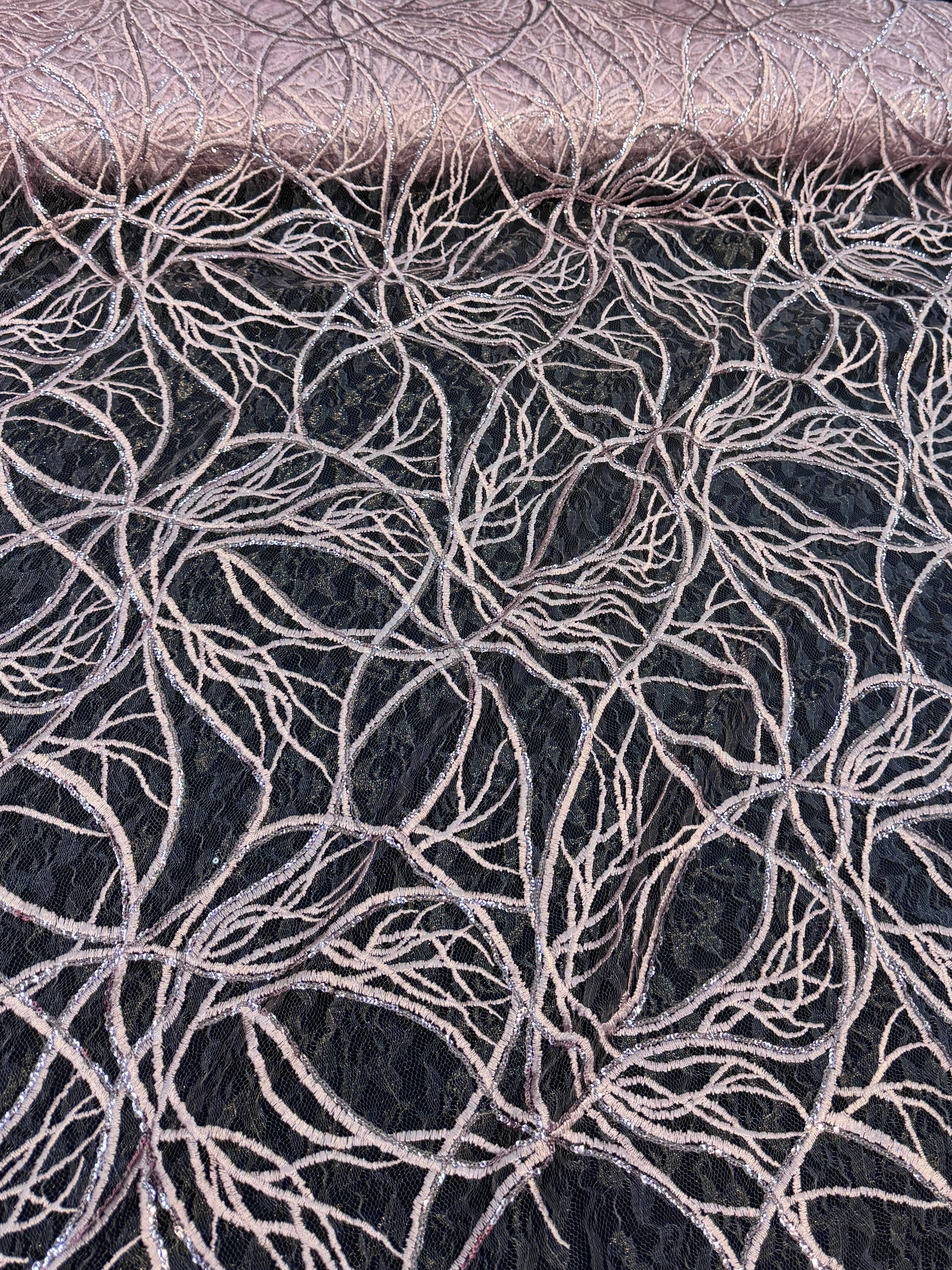Mauve Infinity Web Sequin Embroidered Mesh, Embroidered Mesh Fabric, Stretch Mesh Lace, Sequin Embroidered Fabric, Sheer Sequin Fabric, Web Lace Fabric, Infinity Lace Fabric