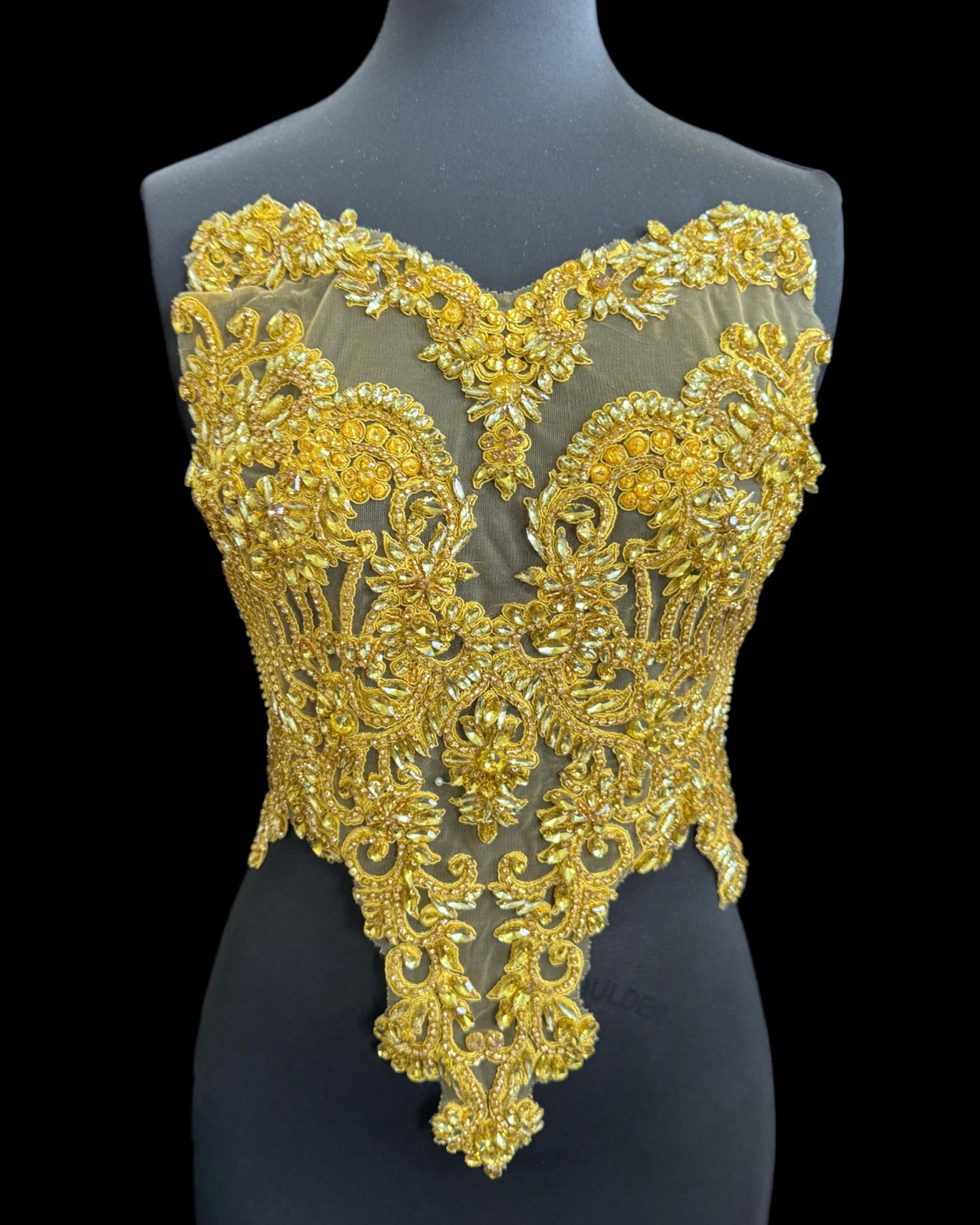 Alex gold Rhinestone Bodice Applique, dark gold rhinestone, gold rhinestone, light gold rhinestone  