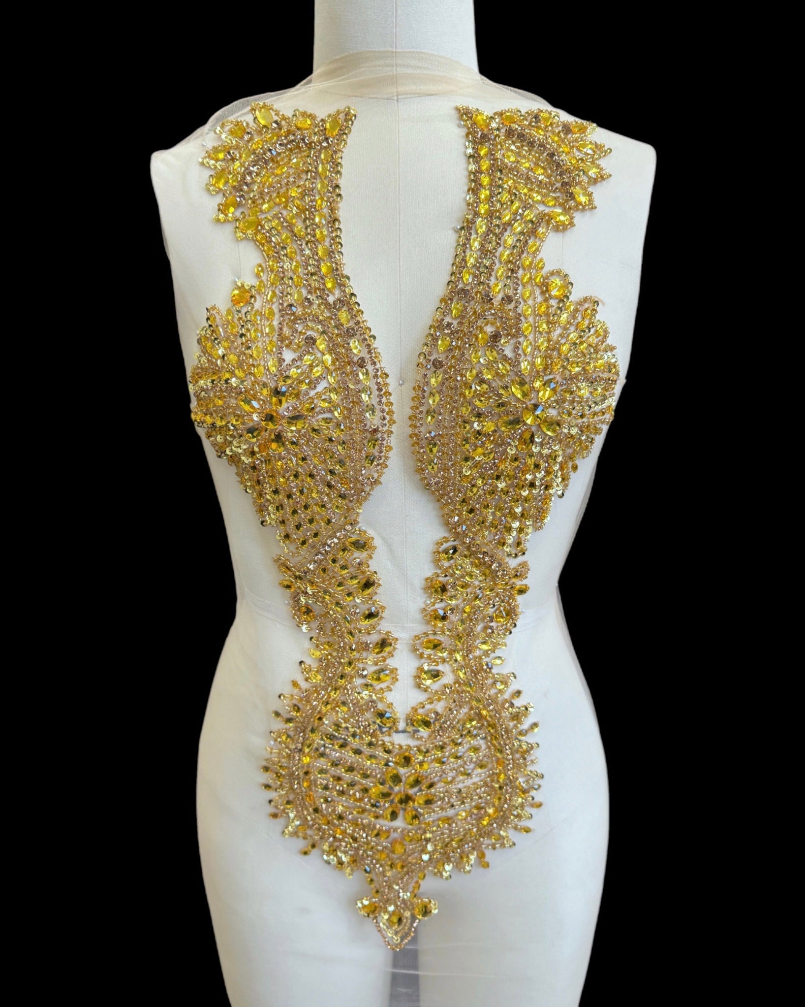 Nico Gold Rhinestone Bodice Applique, silver rhinestone, dark gold rhinestone, light gold rhinestone, 