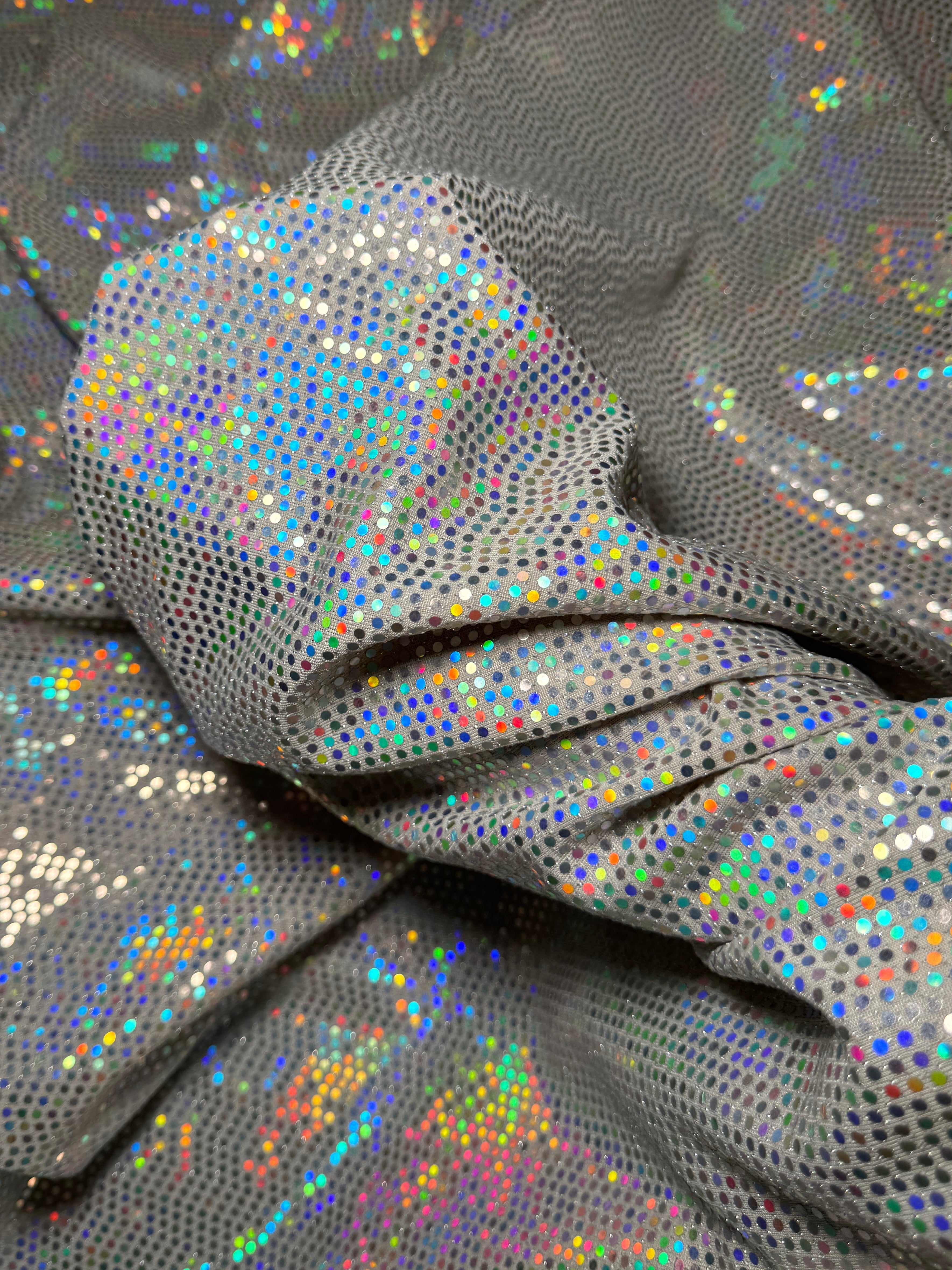 Off White Iridescent Sequin Mirror Foiled Spandex, Sequin Spandex, Sequin Lycra, Foil Spandex, Mirror Spandex, Mirror Fabric, Metallic Spandex, Metallic Fabric, Foil Fabric