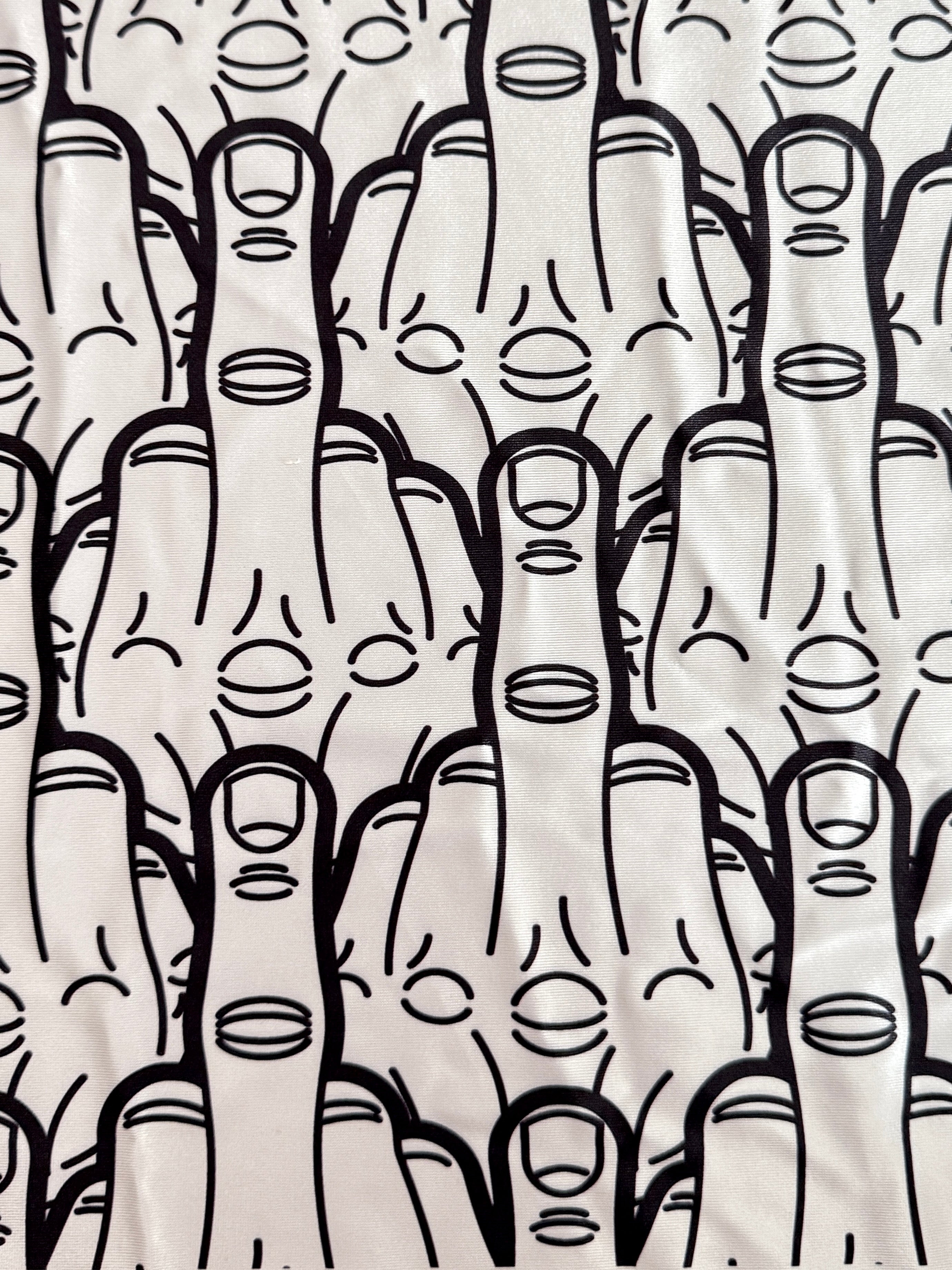 Middle Finger White & Black Nylon Spandex, Nylon Spandex Print, Printed Spandex Fabric, Stretch Print Fabric, Printed Stretch Fabric, Spandex Print Fabric, Printed Fabric Stretch