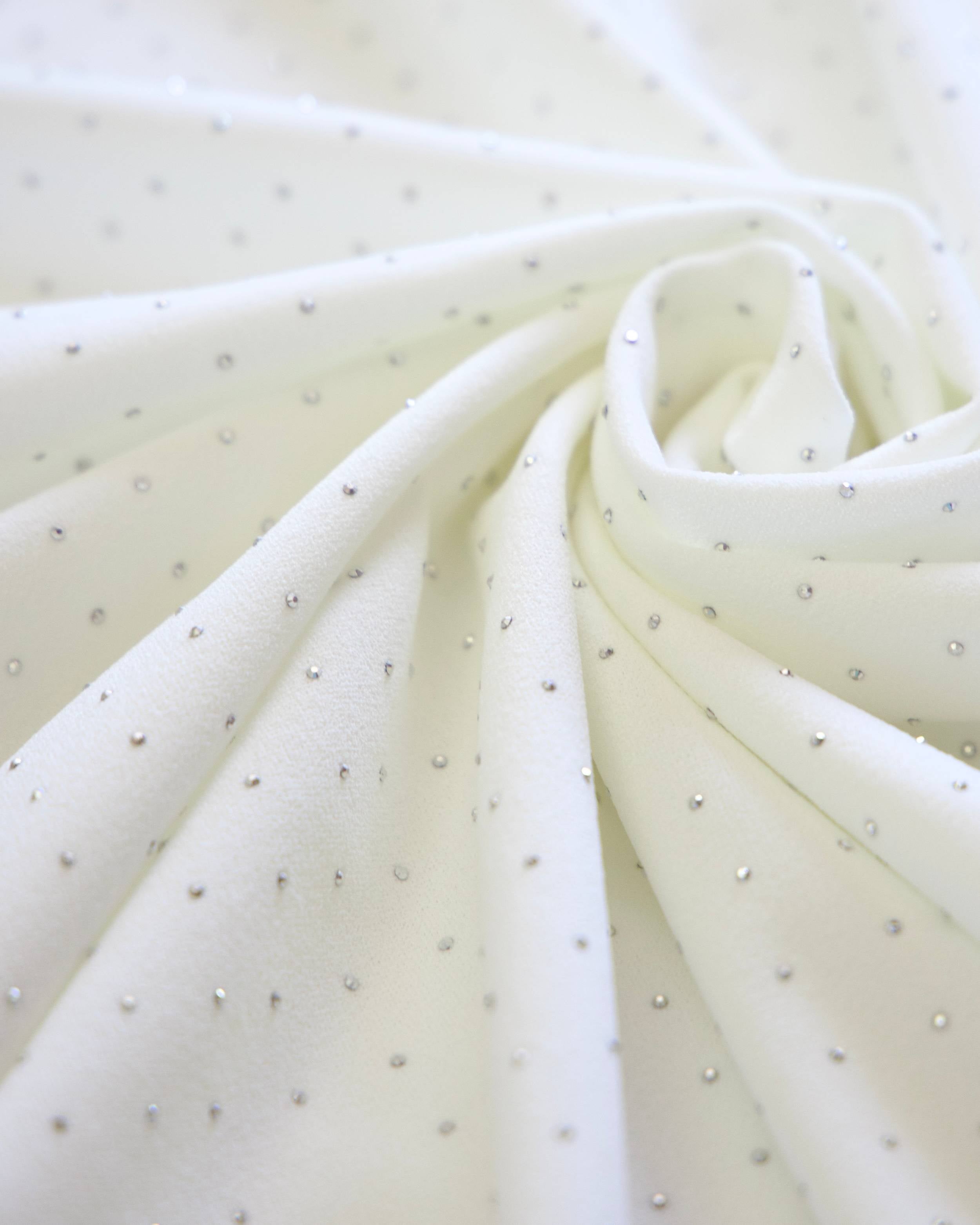 White Stardust Rhinestone Stretch Crepe, Rust stretch crepe, Stretch textured fabric, Premium stretch crepe, Crepe for bride, Textured crepe for woman, Crepe in low price, Stretch crepe fabric
