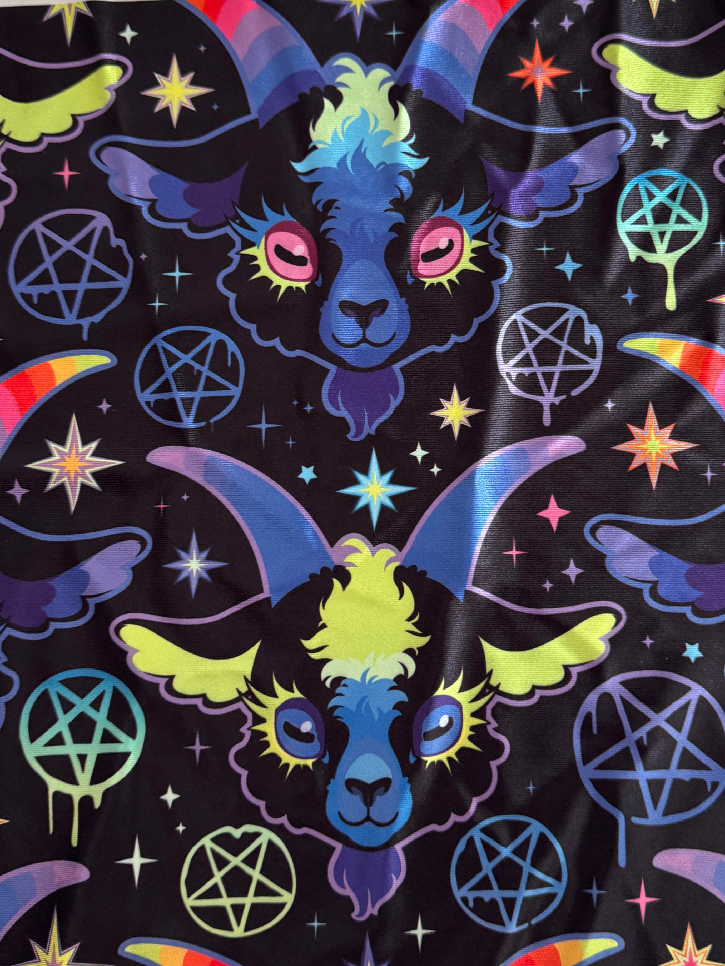 Neon Mystic Goat Nylon Spandex, Nylon Spandex Print, Printed Spandex Fabric, Stretch Print Fabric, Printed Stretch Fabric, Spandex Print Fabric, Printed Fabric Stretch