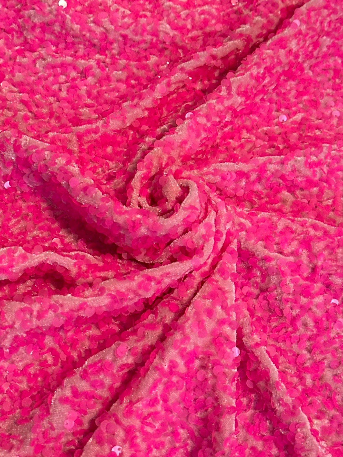 Neon Pink Sequin on Velvet, Sequin on velvet, Stretch Sequin Mesh, Stretch Sequin velvet for woman, Stretch Sequin velvet for bride, Stretch Sequin velvet on discount, Stretch Sequin velvet online