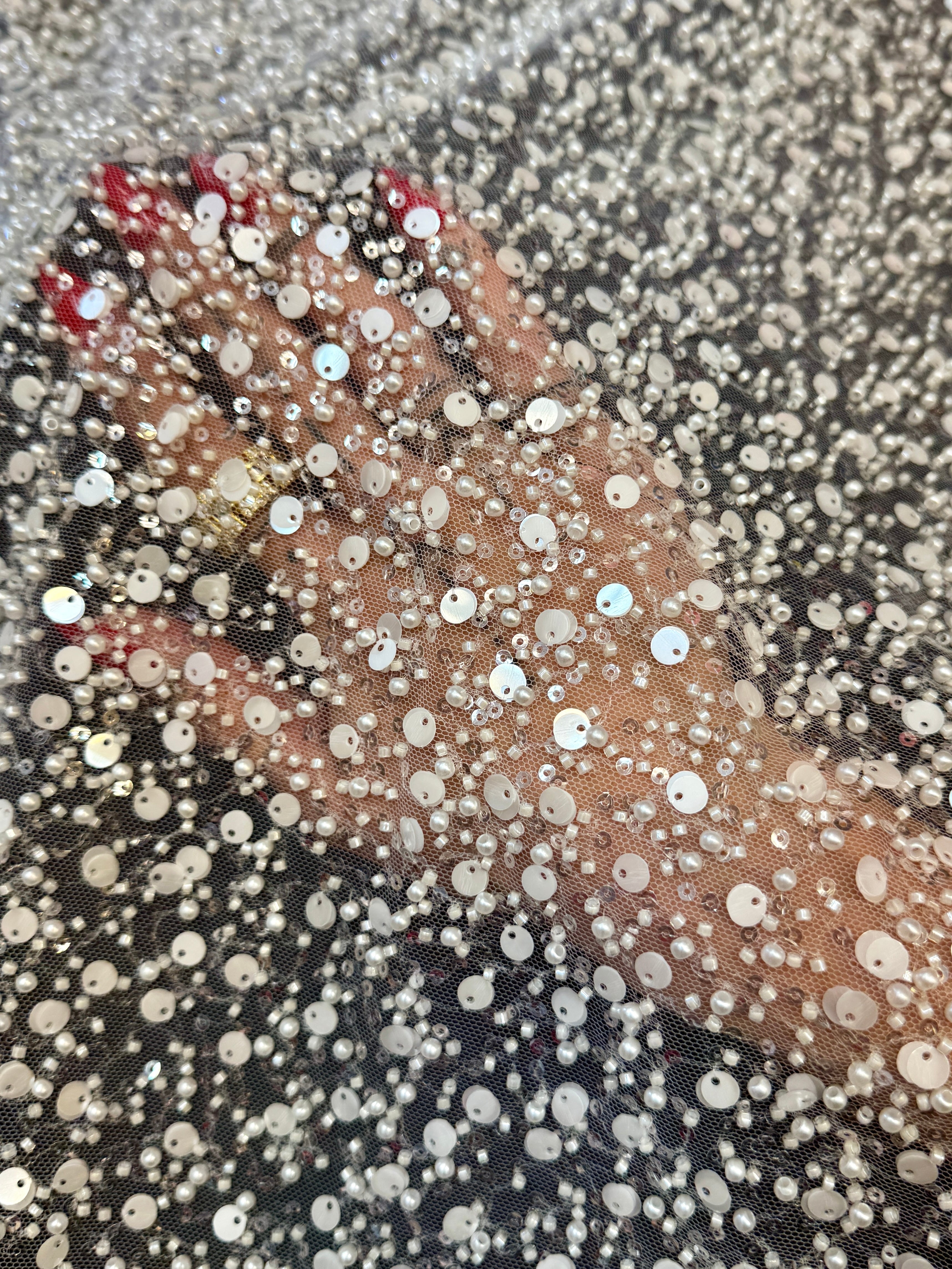 Off White Beaded Sequin Pearl Embroidered Mesh Lace, Pearl Embroidered Lace, Sequin Mesh Lace, Beaded Lace Mesh, Pearl Lace Fabric, Embroidered Mesh Lace, Embellished Lace Fabric