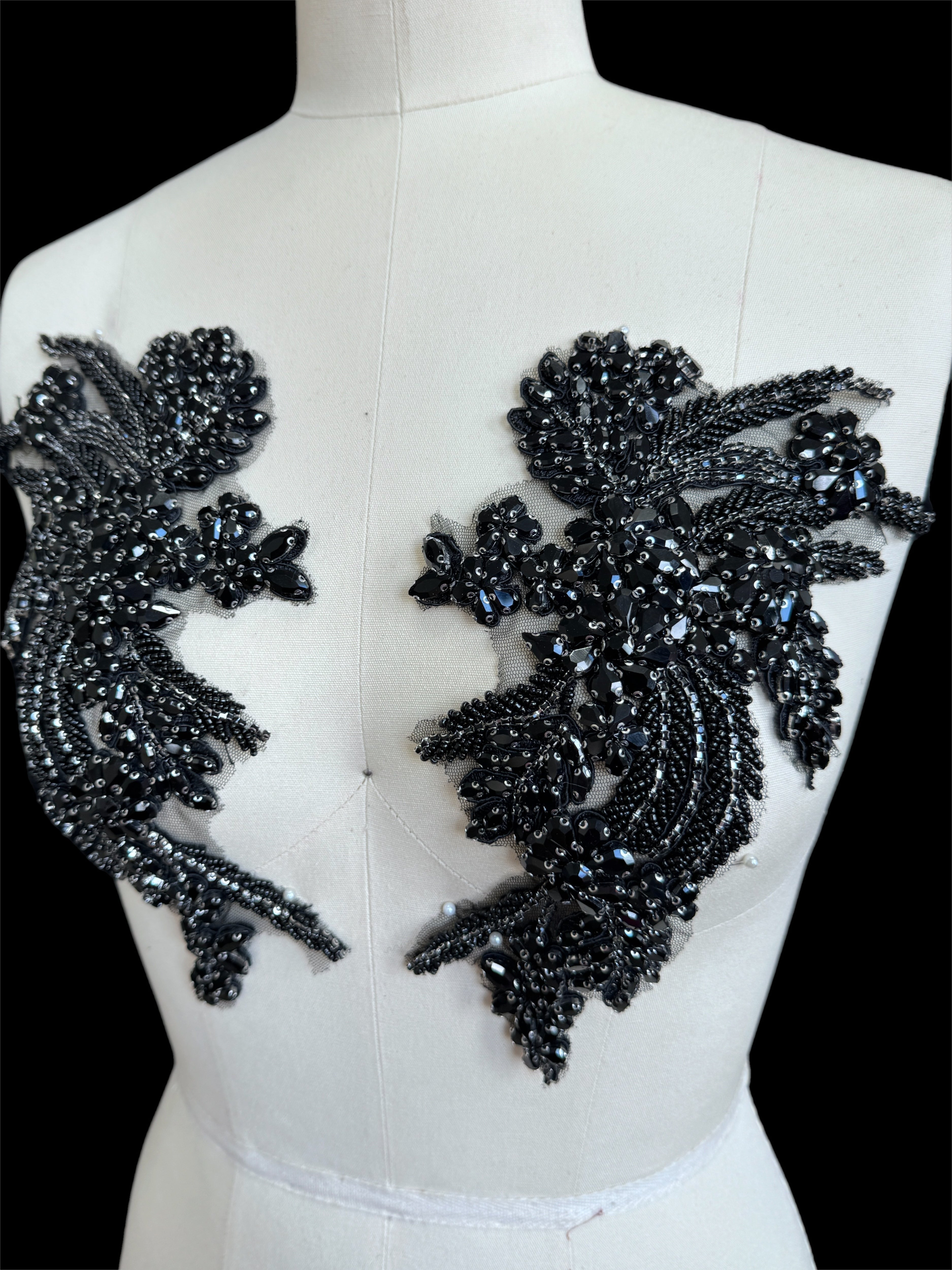 gina Black Rhinestones Applique, black Rhinestones Applique, dark gray Rhinestones Applique, jet black Rhinestones Applique