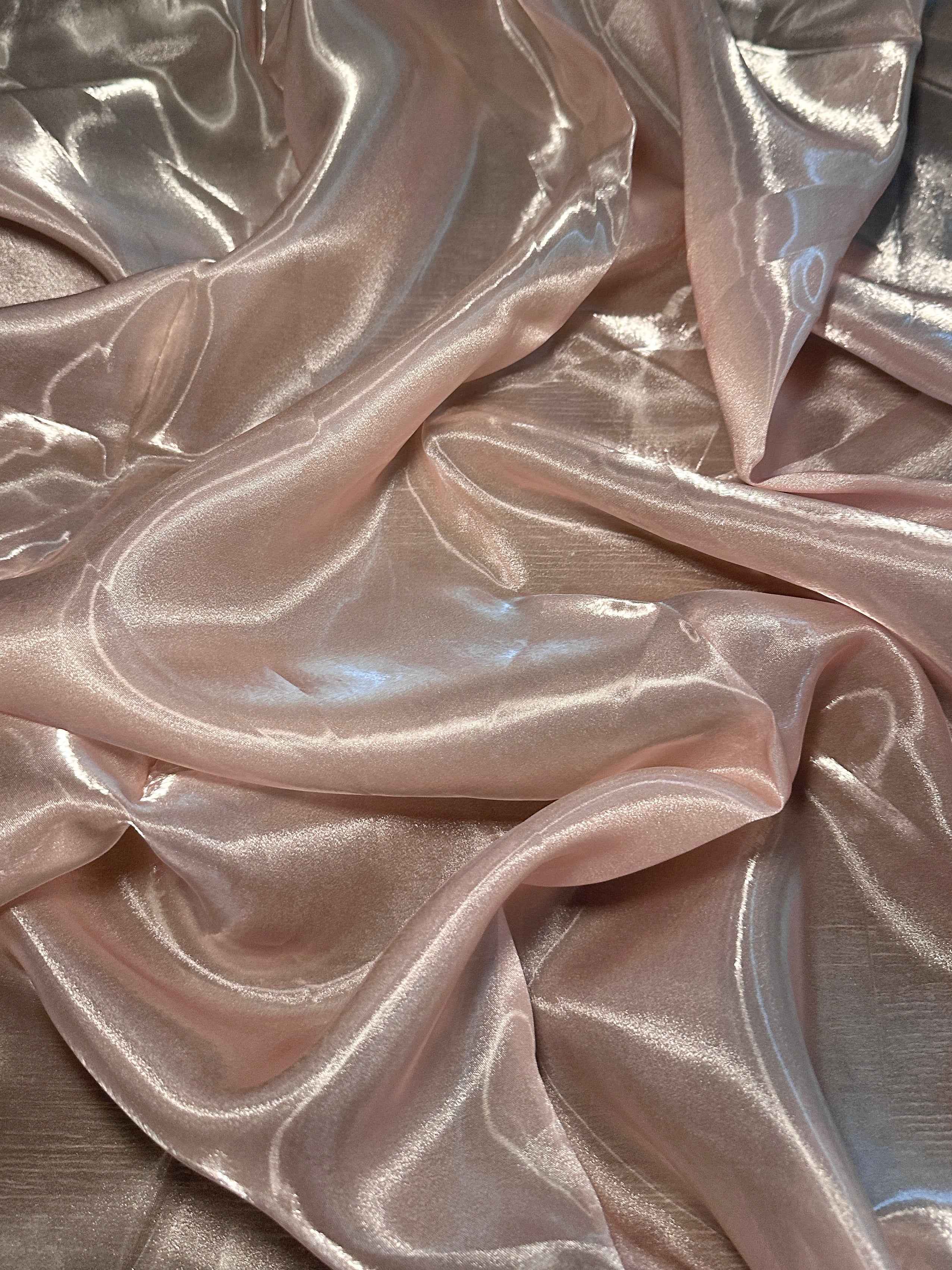 Blush Pink Liquid Shimmery Organza, Shiny Organza Cloth, Sheer Shimmer Organza, Glossy Organza Textile, Luxury Organza Fabric, Lightweight Shimmer Fabric