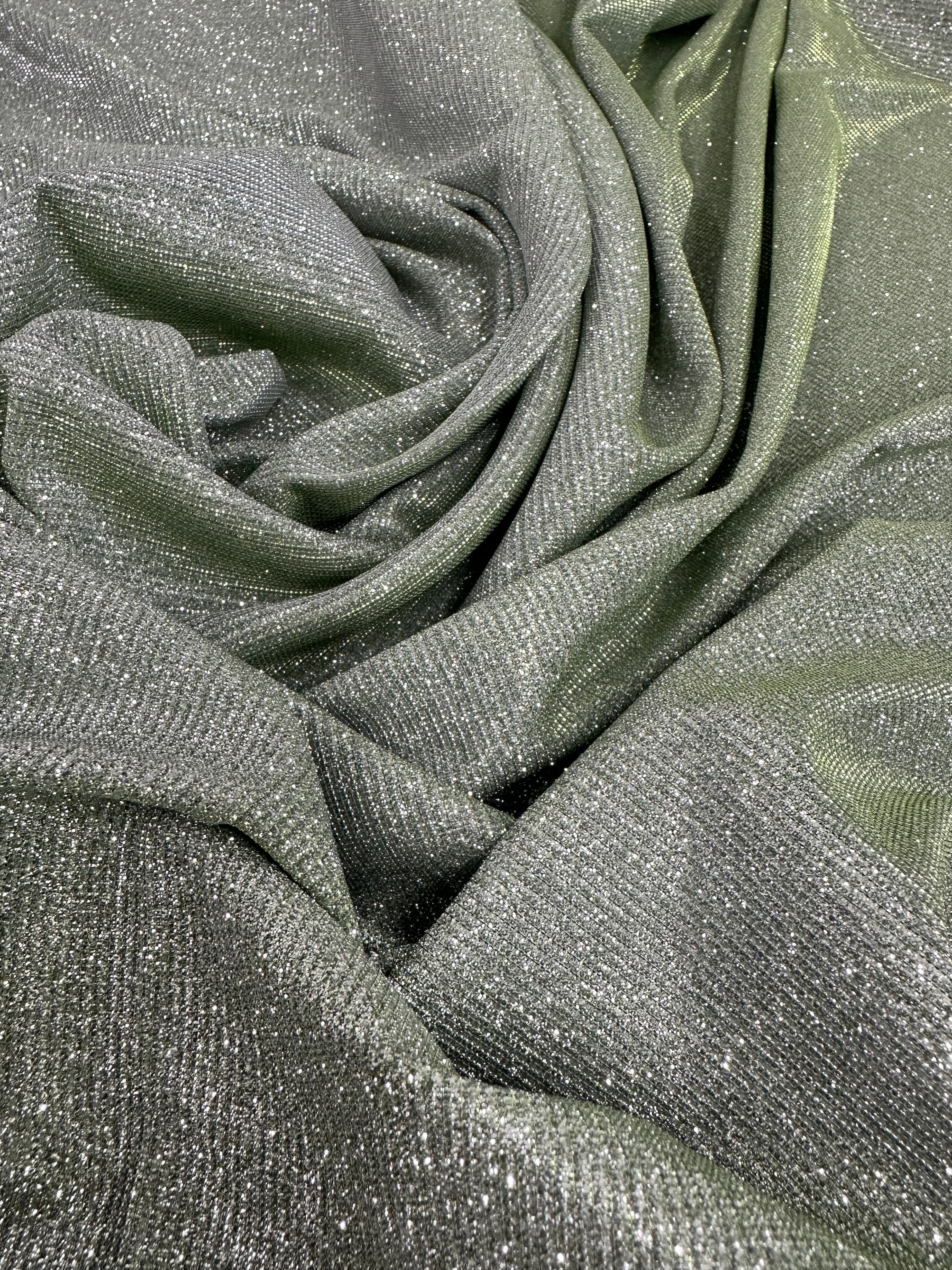 Sage Green Stretch Metallic Lurex, Glittery Fabric, Stretch Metallic Lurex, Sparkle Fabric, Lurex Fabric for Sale, All Way Stretch Lurex, Lurex for Leggings