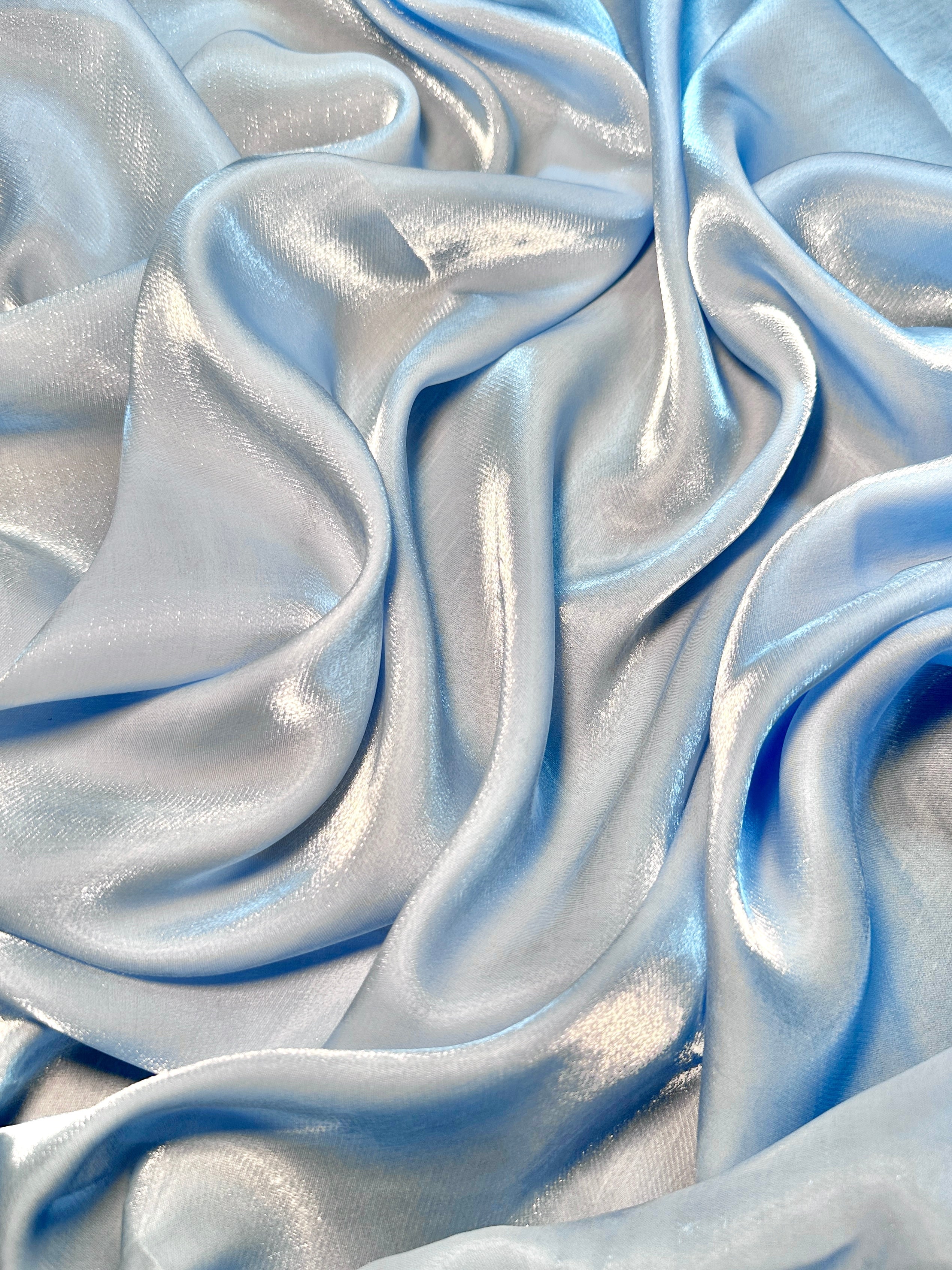 Baby Blue Water Liquid Shimmery Chiffon, Premium Glittery Chiffon, Wet Chiffon, Shimmery Chiffon, Fancy fabric, Luxurious liquid fabric, Chiffon for women