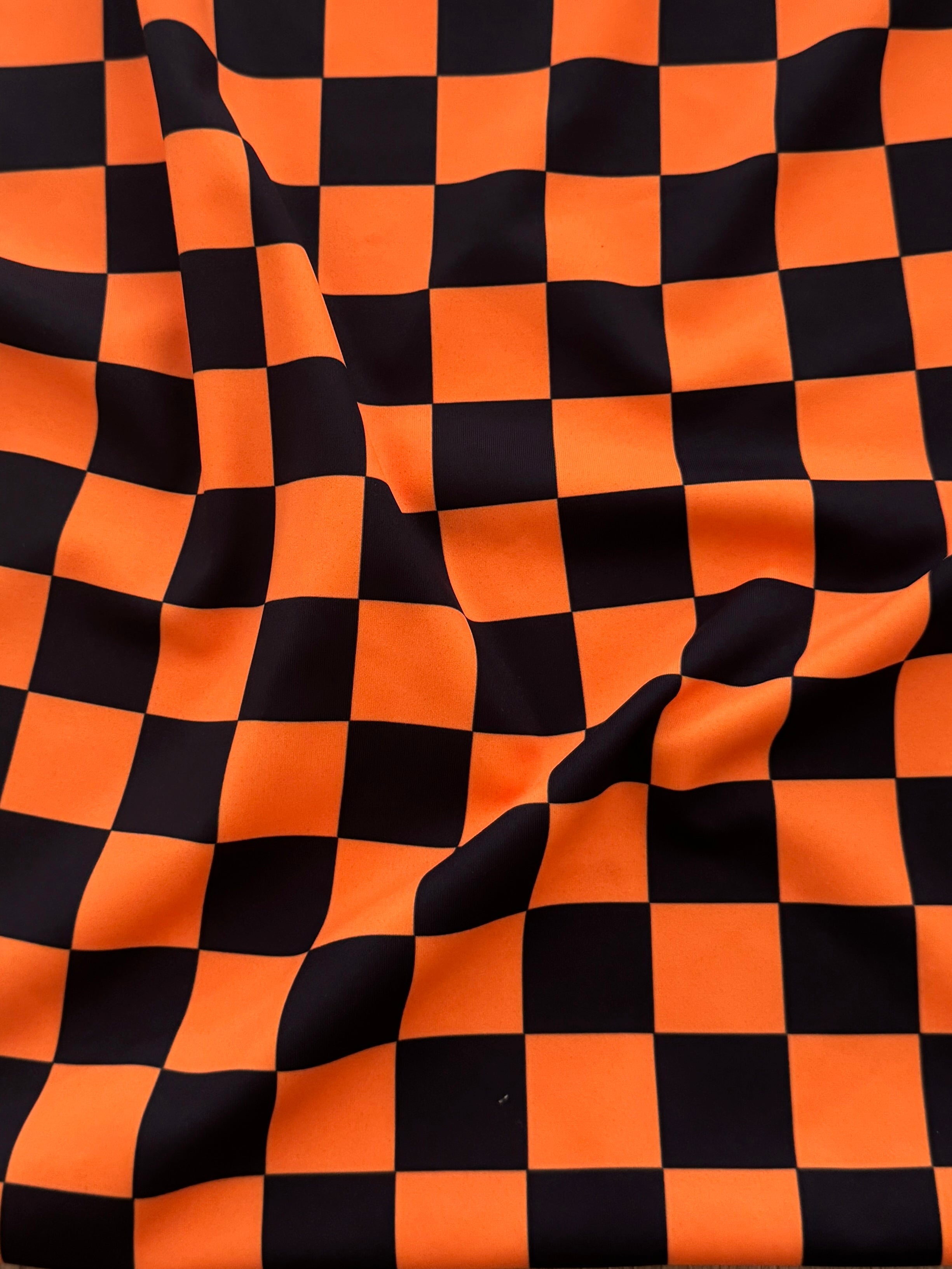 Orange Black 1 Inch Checkered Print Nylon Spandex, Halloween Spandex, Halloween Fabric, Spandex Fabric, Nylon Spandex, Stretch Fabric, 4 Way Stretch, Spooky Fabric