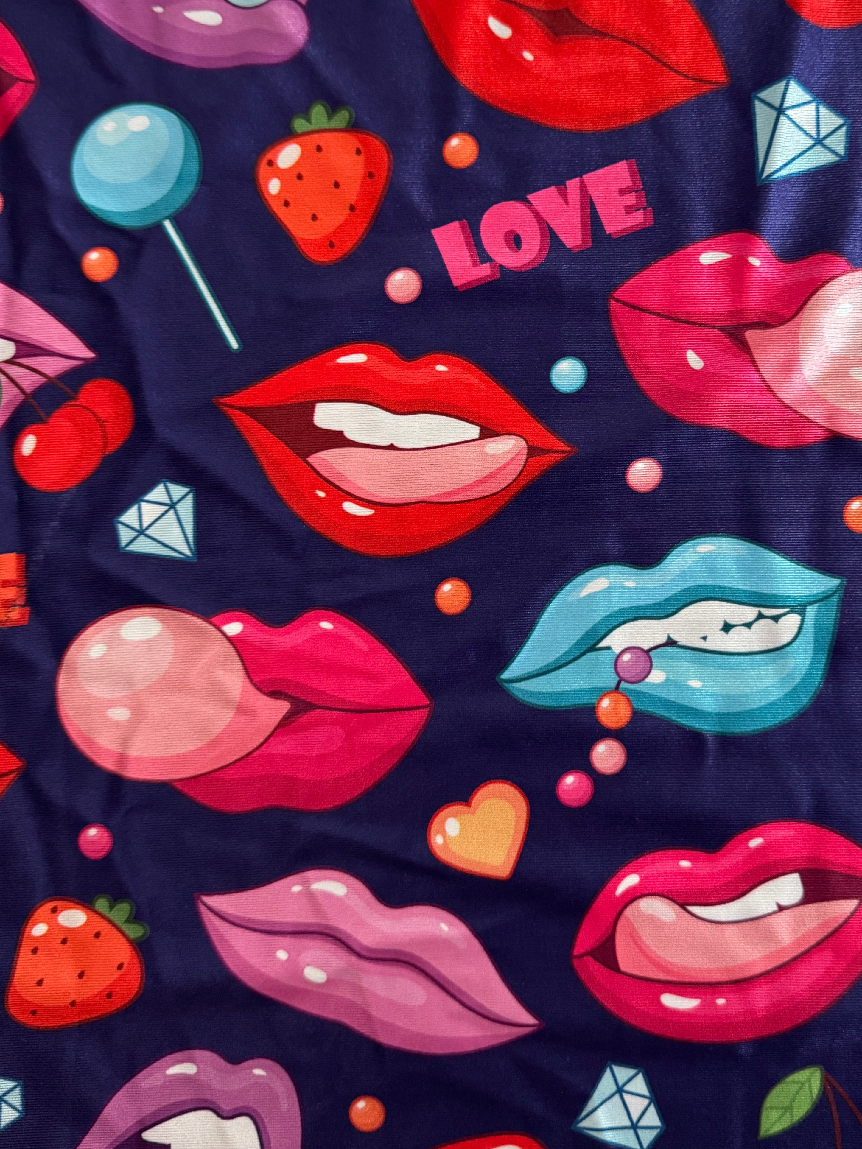Lips & Candy Nylon Spandex, Nylon Spandex Print, Printed Spandex Fabric, Stretch Print Fabric, Printed Stretch Fabric, Spandex Print Fabric, Printed Fabric Stretch