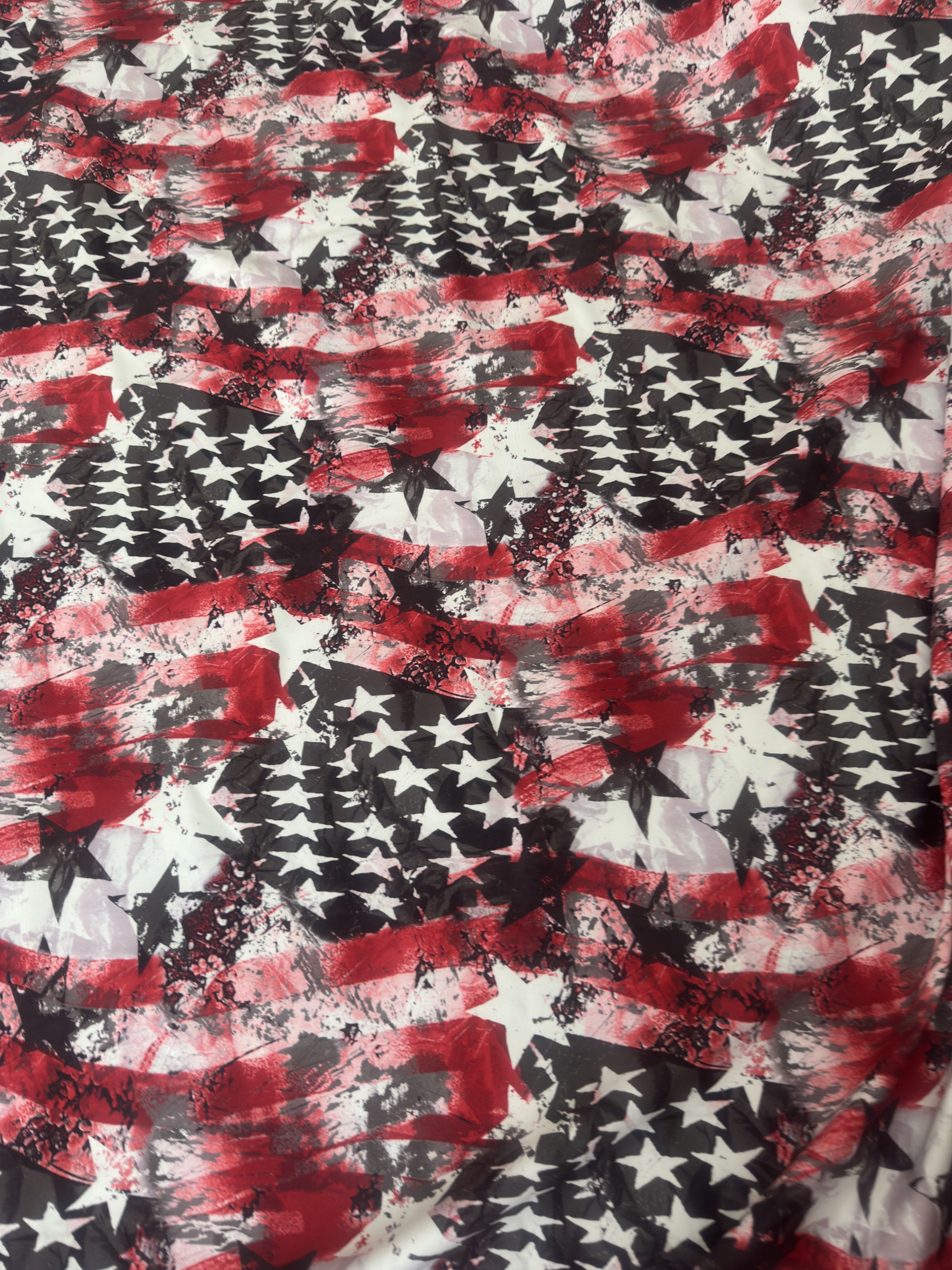 Red & Black Abstract American Flag Nylon Spandex, Nylon Spandex, Shiny Spandex, Stretch Fabric, 4 way stretch fabric, Fabric on Sale, Activewear Fabric, Polyester Fabric