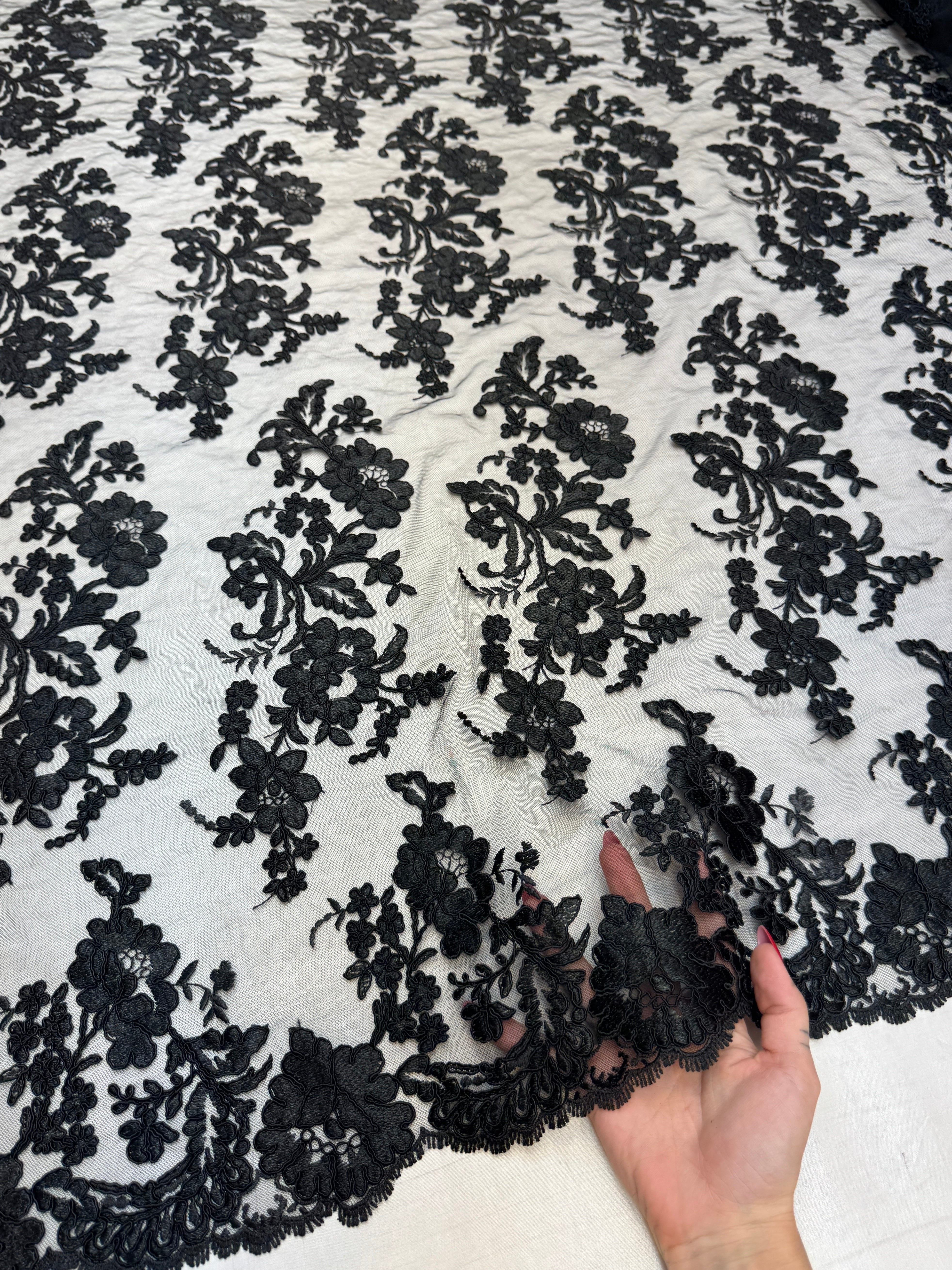 Black Romantic Bloom Embroidered Mesh Lace, Romantic Lace Fabric, Sheer Embroidered Lace, Bloom Lace Fabric, Bridal Lace Fabric, Wedding Dress Lace