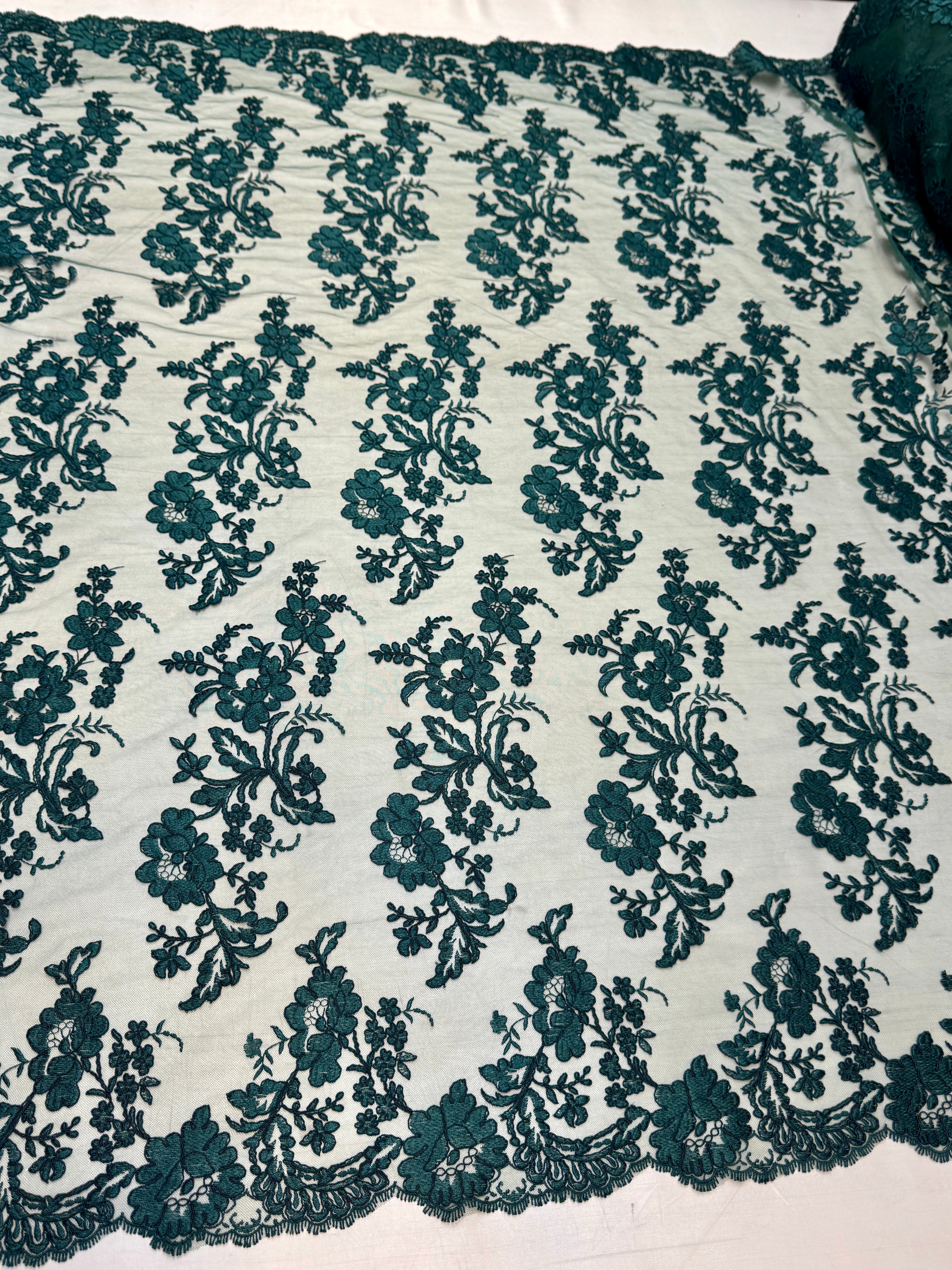 Hunter Green Romantic Bloom Embroidered Mesh Lace, Romantic Lace Fabric, Sheer Embroidered Lace, Bloom Lace Fabric, Bridal Lace Fabric, Wedding Dress Lace