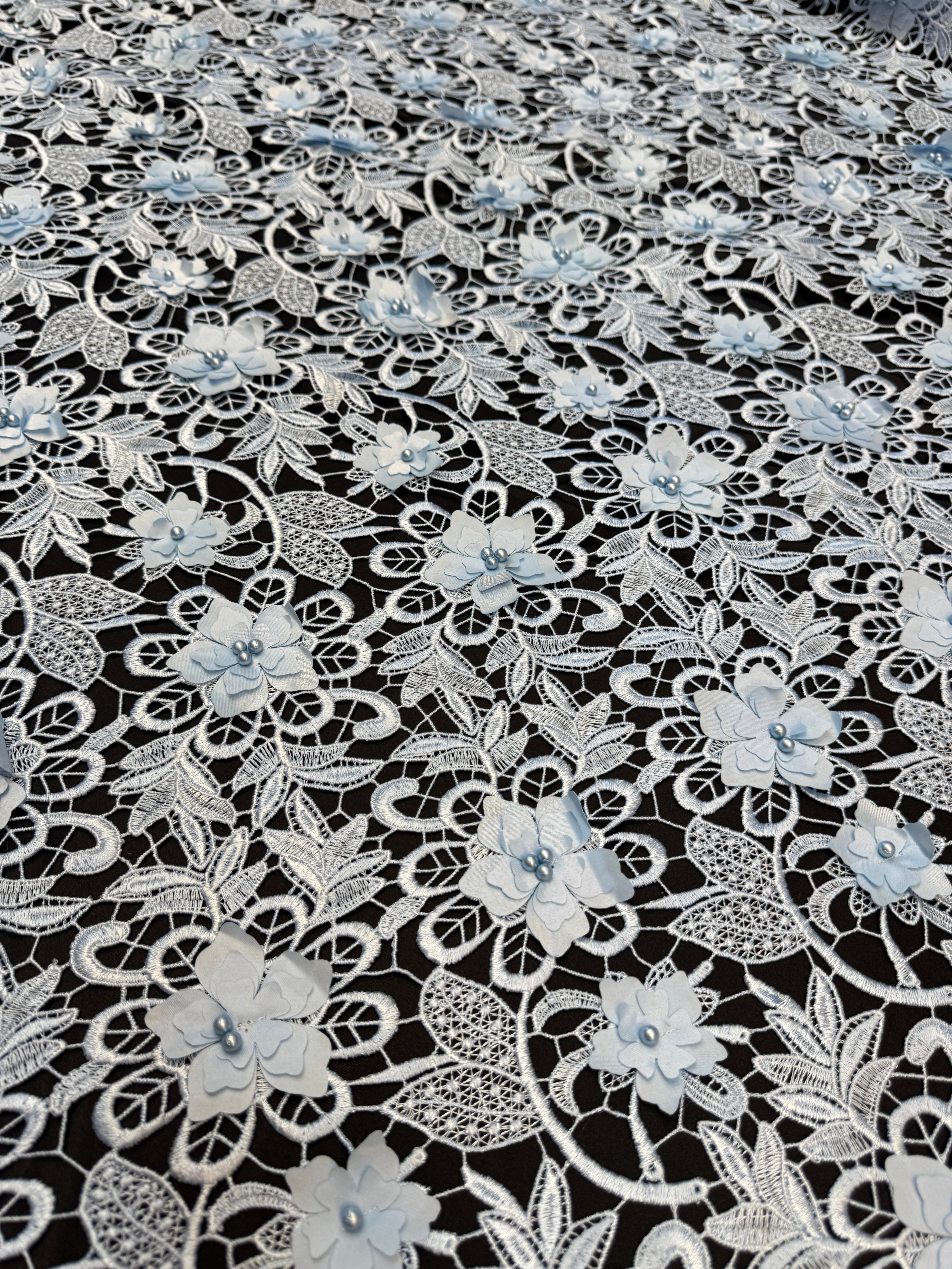Ice Blue 3D Blossom Beaded Embroidered Lace, Beaded Embroidered Lace, 3D Blossom Lace, Floral Beaded Lace, Couture Lace Fabric, Bridal Lace Fabric, Wedding Dress Lace
