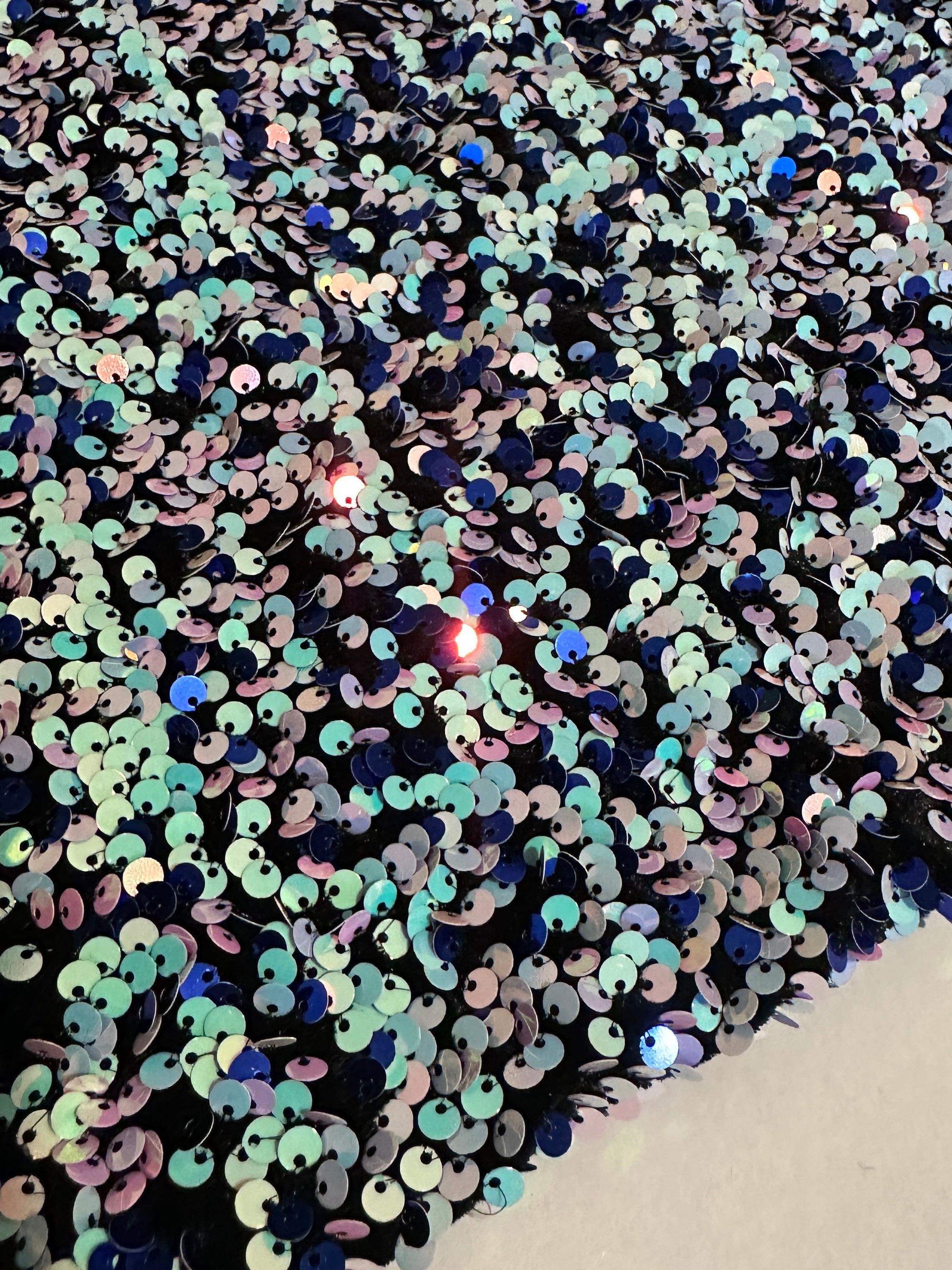 Mermaid Blue Confetti Sequin on Velvet, Sequin on velvet, Stretch Sequin Mesh, Stretch Sequin velvet for woman, Stretch Sequin velvet for bride, Stretch Sequin velvet on discount, Stretch Sequin velvet online