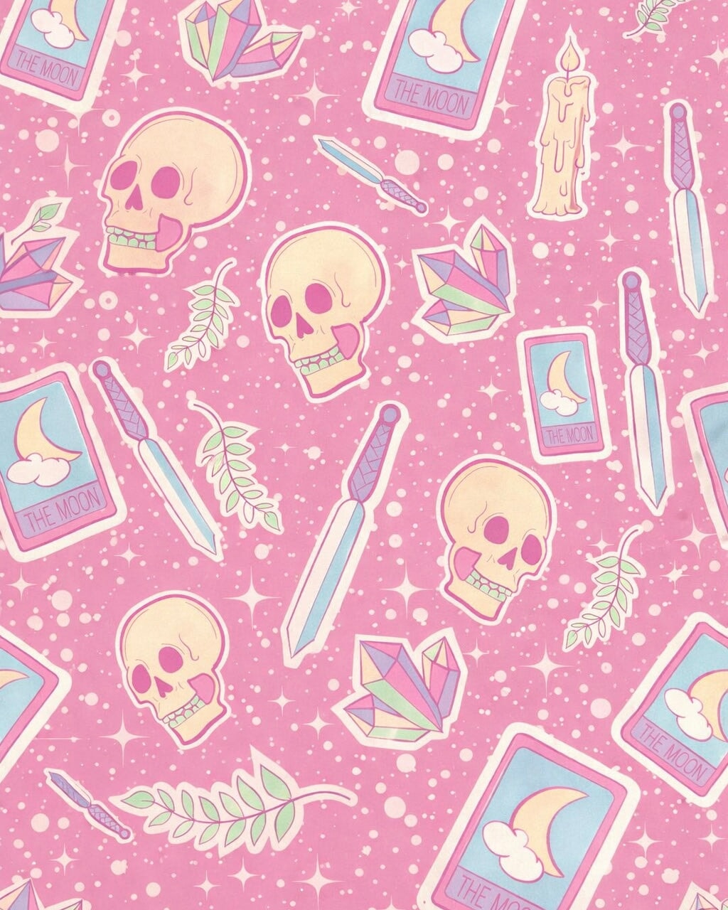 Blush Skull Tarot Print Nylon Spandex, Nylon Spandex Print, Printed Spandex Fabric, Stretch Print Fabric, Printed Stretch Fabric, Spandex Print Fabric, Printed Fabric Stretch