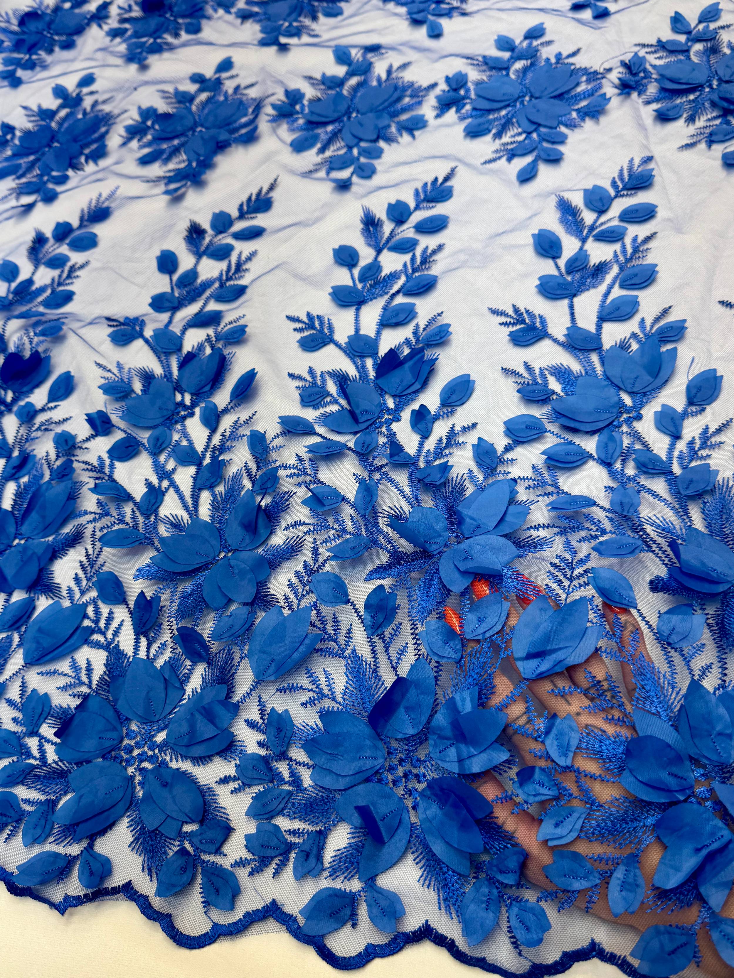 Royal Blue Petals 3D Couture Embroidered Lace, 3d Floral Lace, Embroidered Lace Fabric, 3d Lace Fabric, Floral Applique Lace, Couture Lace Fabric, Royal Blue Lace