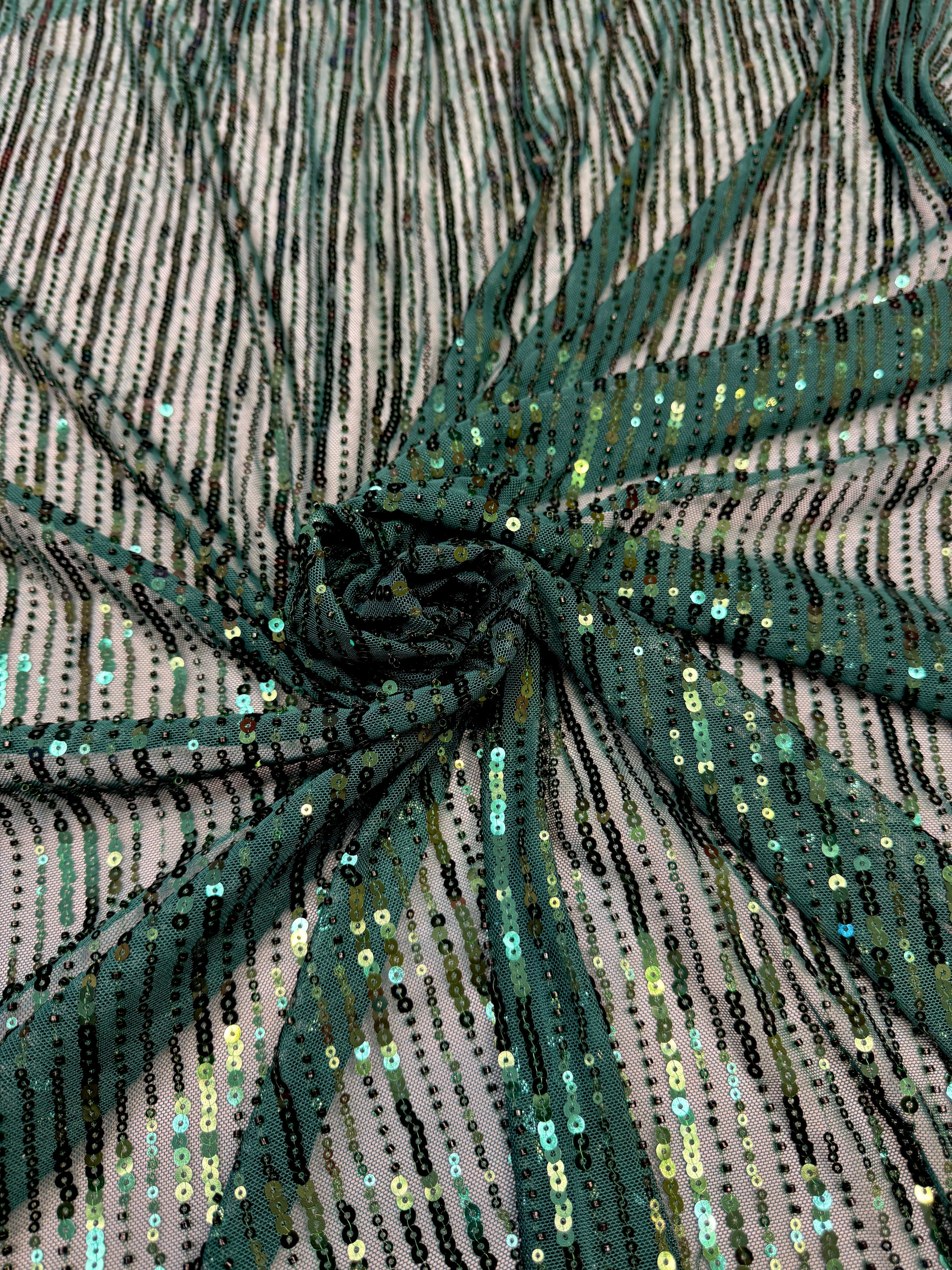 Emerald Waterfall Stretch Sequin Mesh, Waterfall Sequin Fabric, Sequin Stretch Fabric, Sparkle Mesh Fabric, Glitter Mesh Fabric, Stretch Mesh Fabric