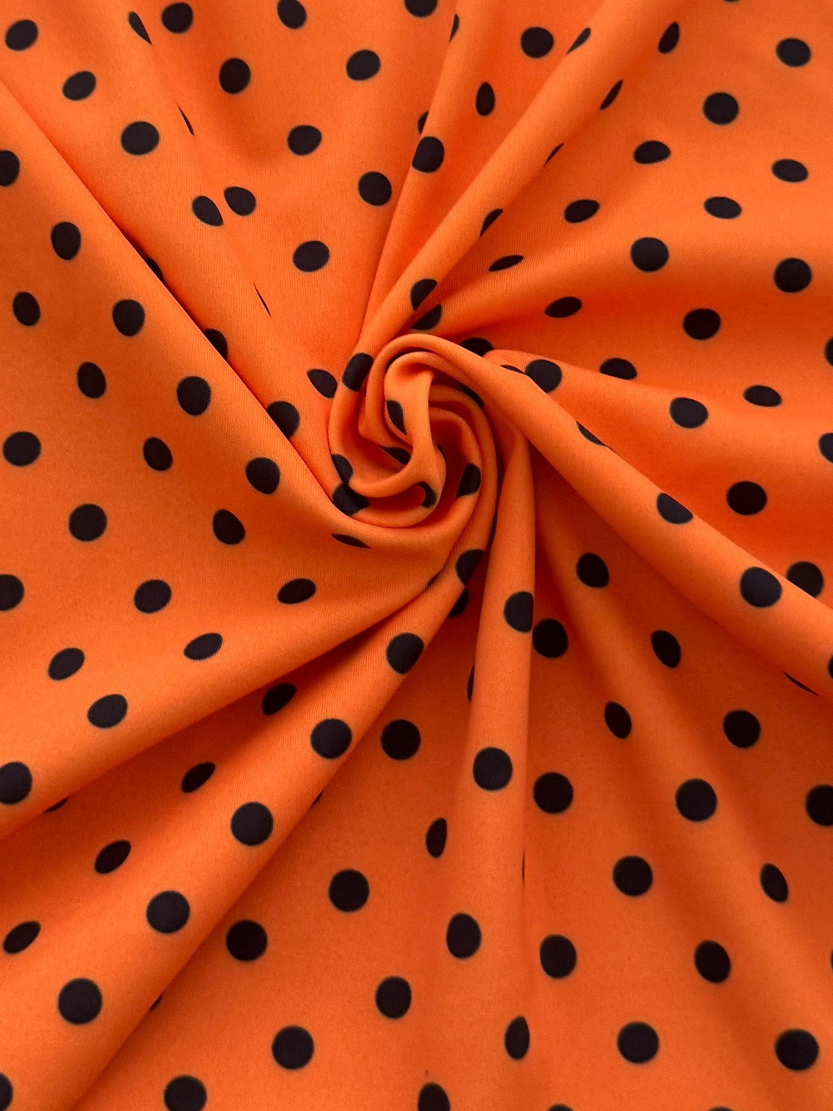 Black on Orange Mini Polka Dot Print Nylon Spandex, Halloween Spandex, Halloween Fabric, Spandex Fabric, Nylon Spandex, Stretch Fabric, 4 Way Stretch, Spooky Fabric