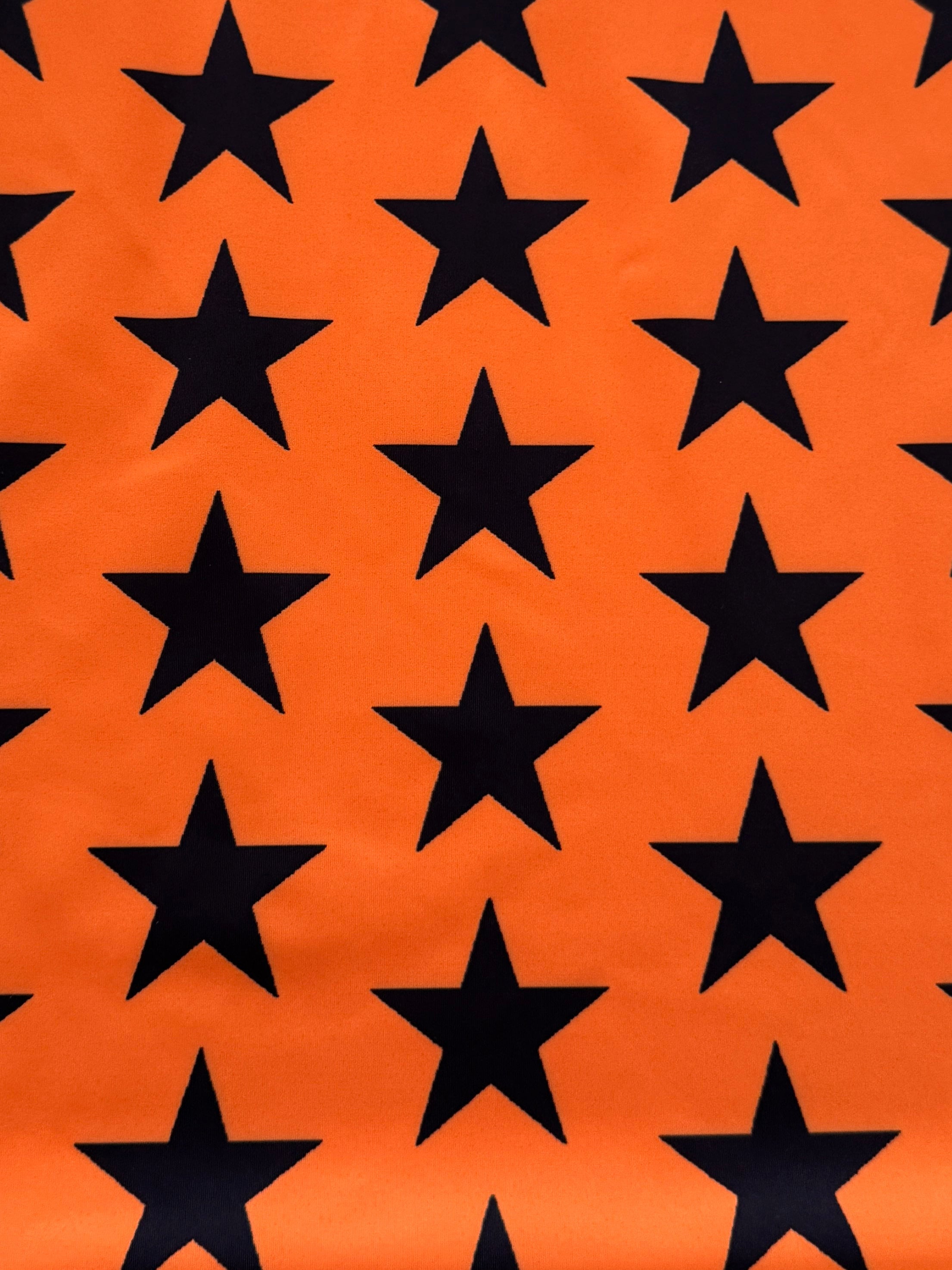 Black on Orange Star Print Nylon Spandex, Halloween Spandex, Halloween Fabric, Spandex Fabric, Nylon Spandex, Stretch Fabric, 4 Way Stretch, Spooky Fabric