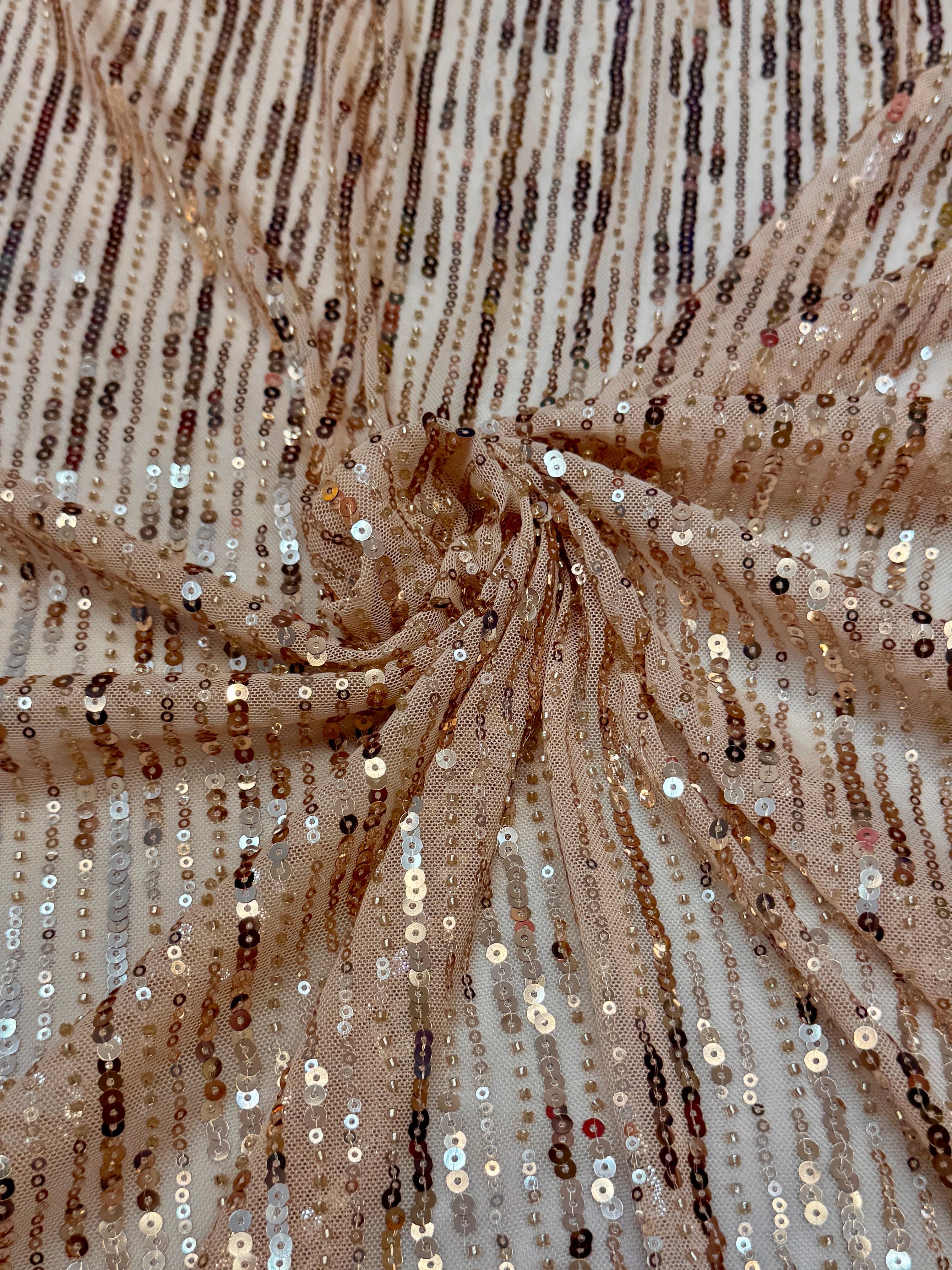 Nude Champagne Waterfall Stretch Sequin Mesh, Waterfall Sequin Fabric, Sequin Stretch Fabric, Sparkle Mesh Fabric, Glitter Mesh Fabric, Stretch Mesh Fabric