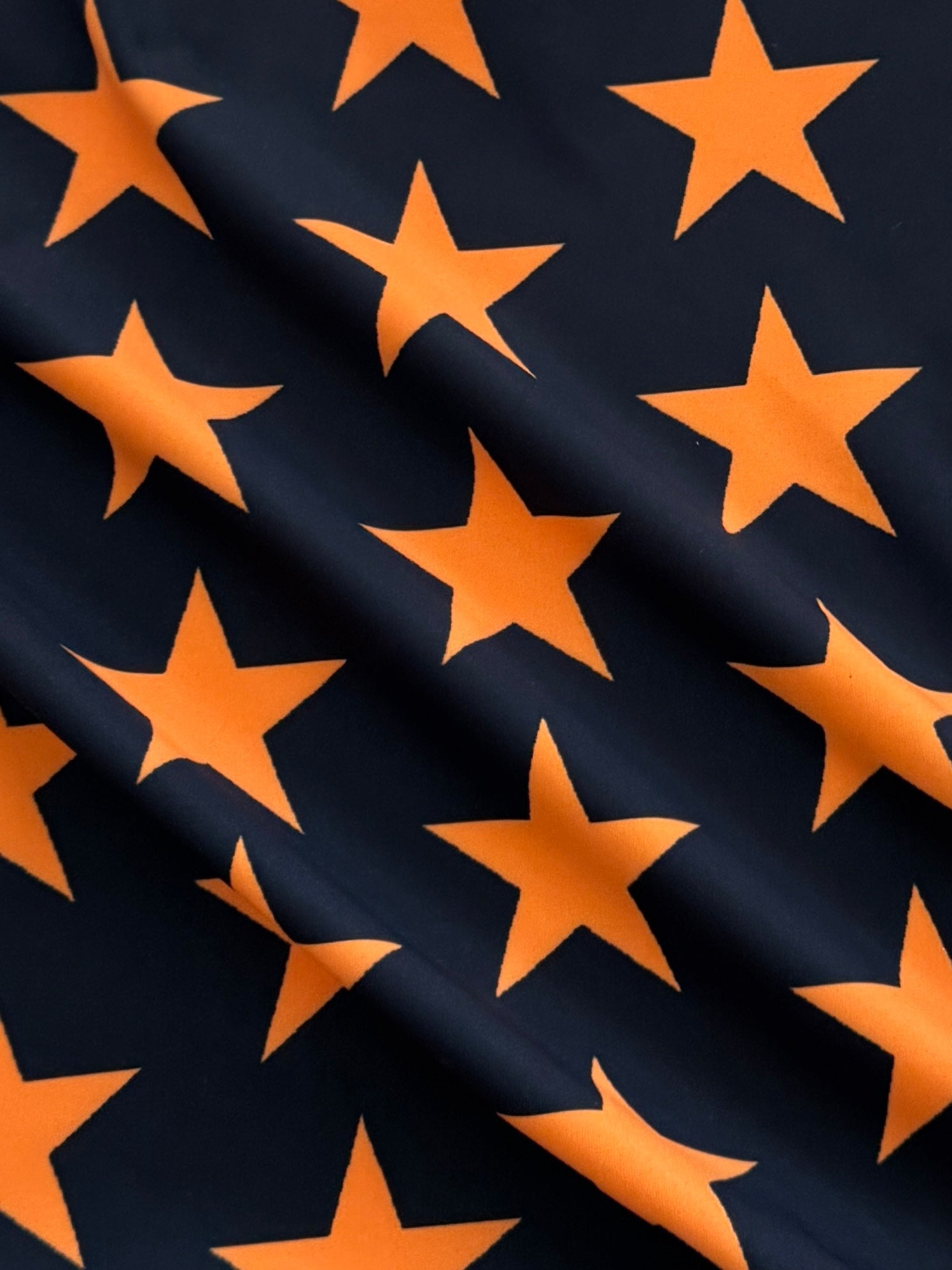 Orange on Black Star Print Nylon Spandex, Halloween Spandex, Halloween Fabric, Spandex Fabric, Nylon Spandex, Stretch Fabric, 4 Way Stretch, Spooky Fabric