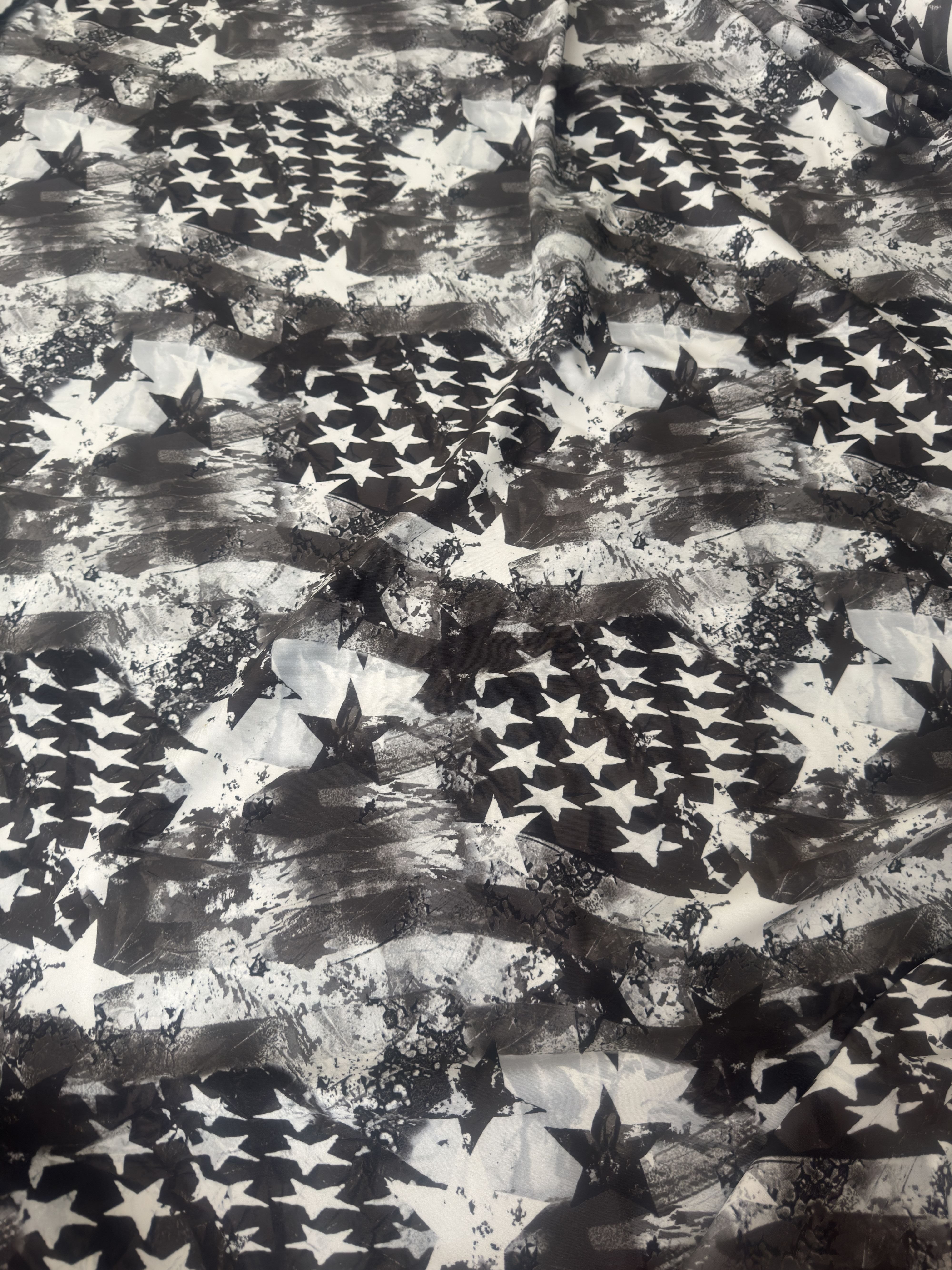 Black & White Abstract American Flag Nylon Spandex, Nylon Spandex, Shiny Spandex, Stretch Fabric, 4 way stretch fabric, Fabric on Sale, Activewear Fabric, Polyester Fabric