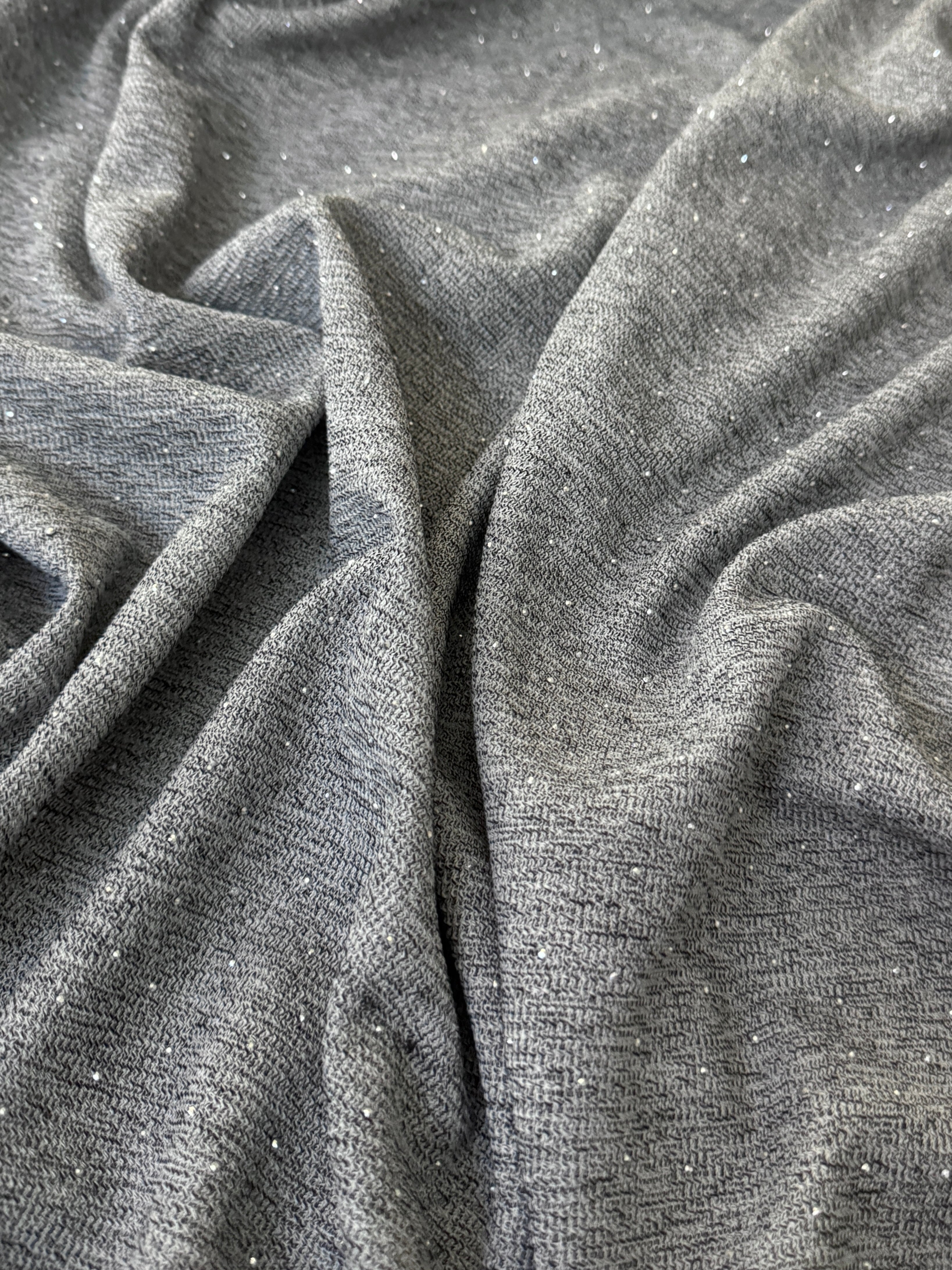 Gray Stardust Rhinestone Beaded Knit, Rhinestone Beaded Knit, Beaded Knit Fabric, Rhinestone Knit Fabric, Sequin Knit Fabric, Embellished Knit Fabric
