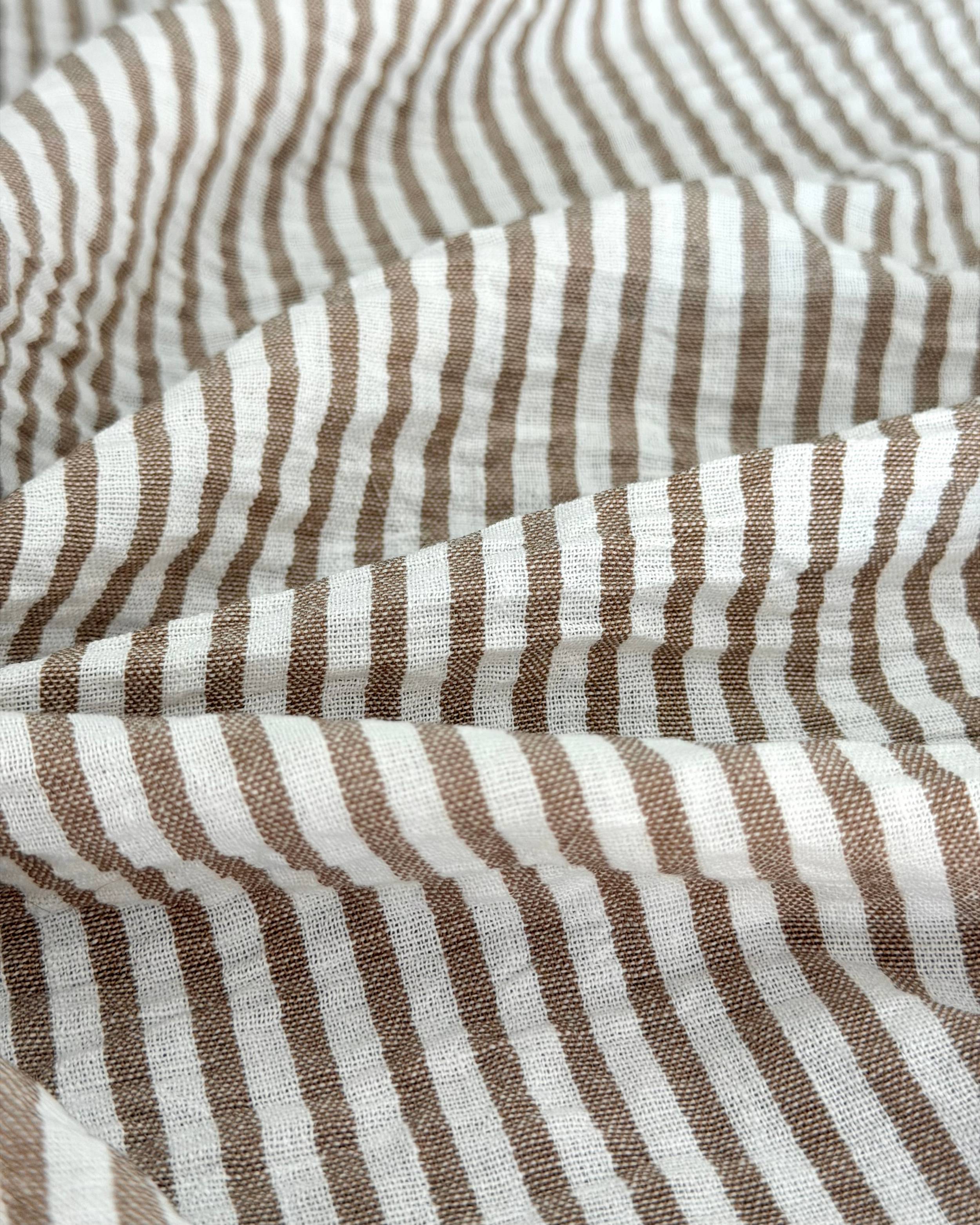 Tan Coastal Linen Look Stripe Fabric, Coastal Stripe Fabric, Linen Blend Fabric, Summer Stripe Fabric, Lightweight Linen Fabric, Beach House Fabric, Farmhouse Stripe Fabric