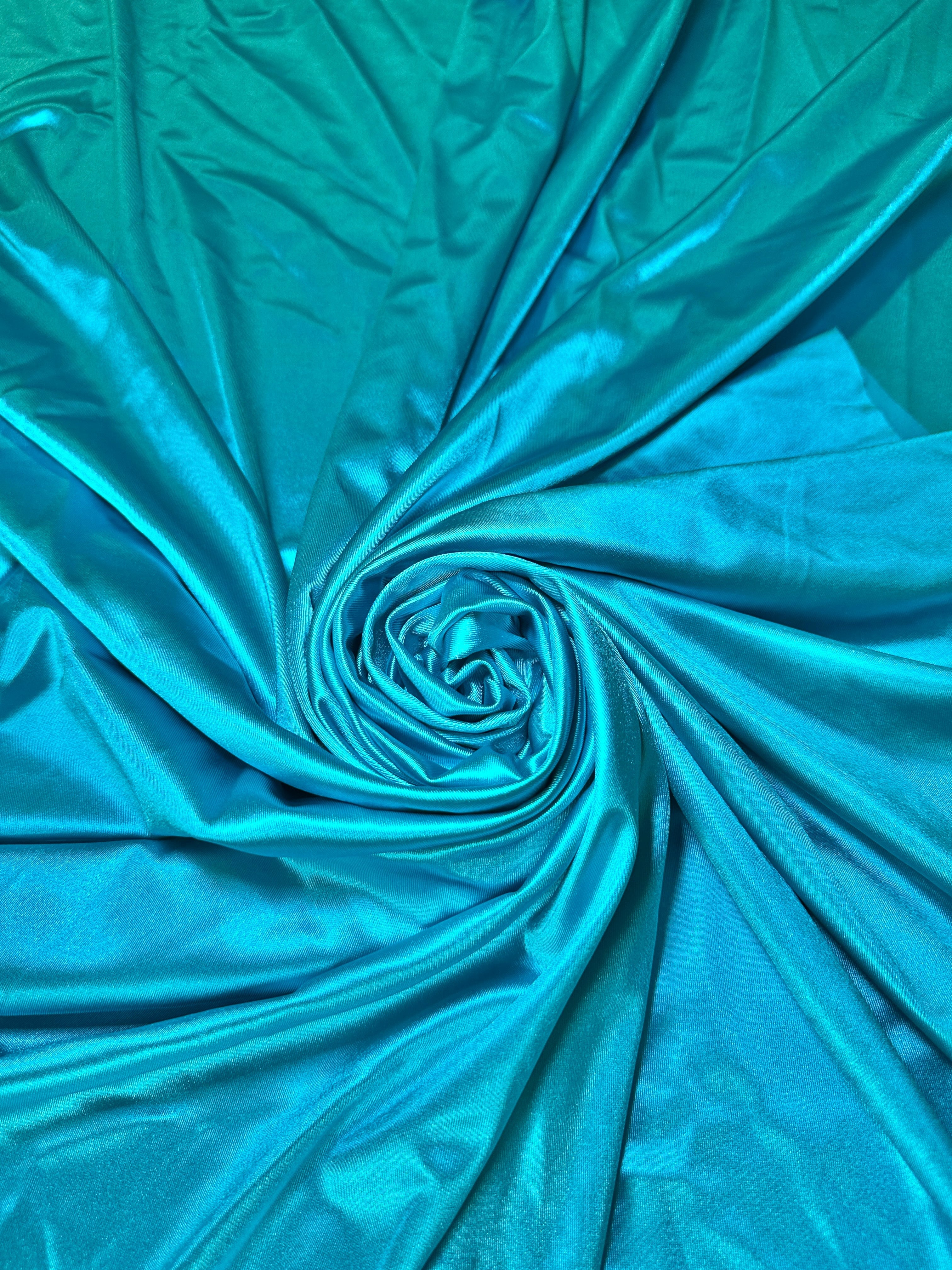 Turquoise Shiny Nylon Spandex, Turquoise Spandex, Nylon Spandex, Shiny Spandex, Stretch Fabric, 4 way stretch fabric, Fabric on Sale, Activewear Fabric, Polyester Fabric