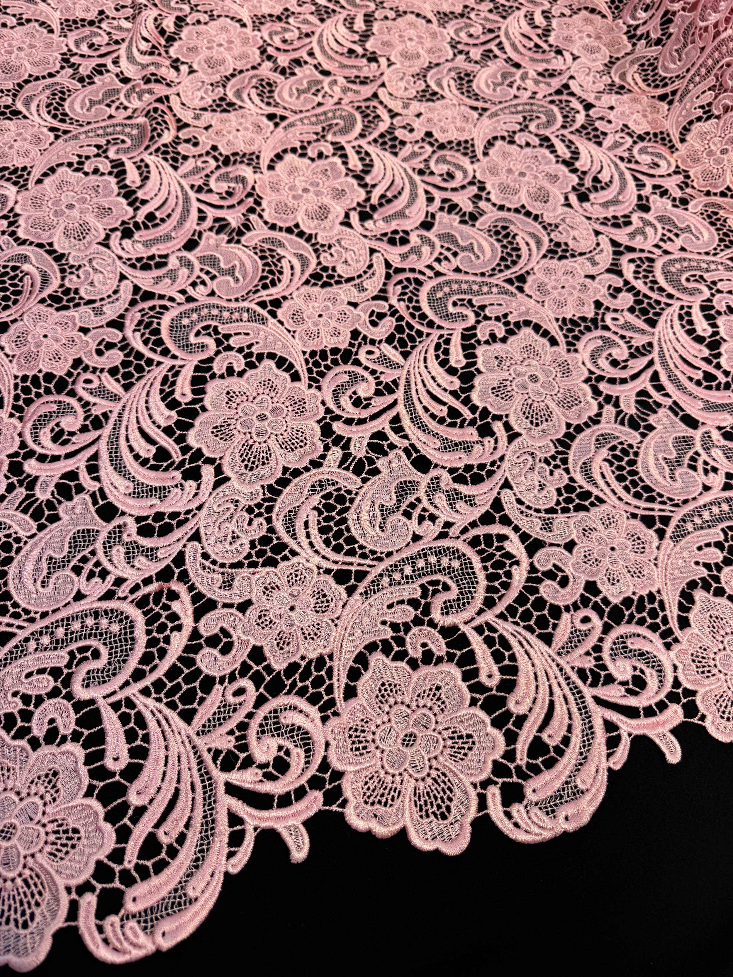 Blush Pink Floral Couture Embroidered Scalloped Guipure, Embroidered Floral Lace, Scalloped Lace Fabric, Couture Lace Fabric, Floral Embroidered Lace, Bridal Lace Fabric