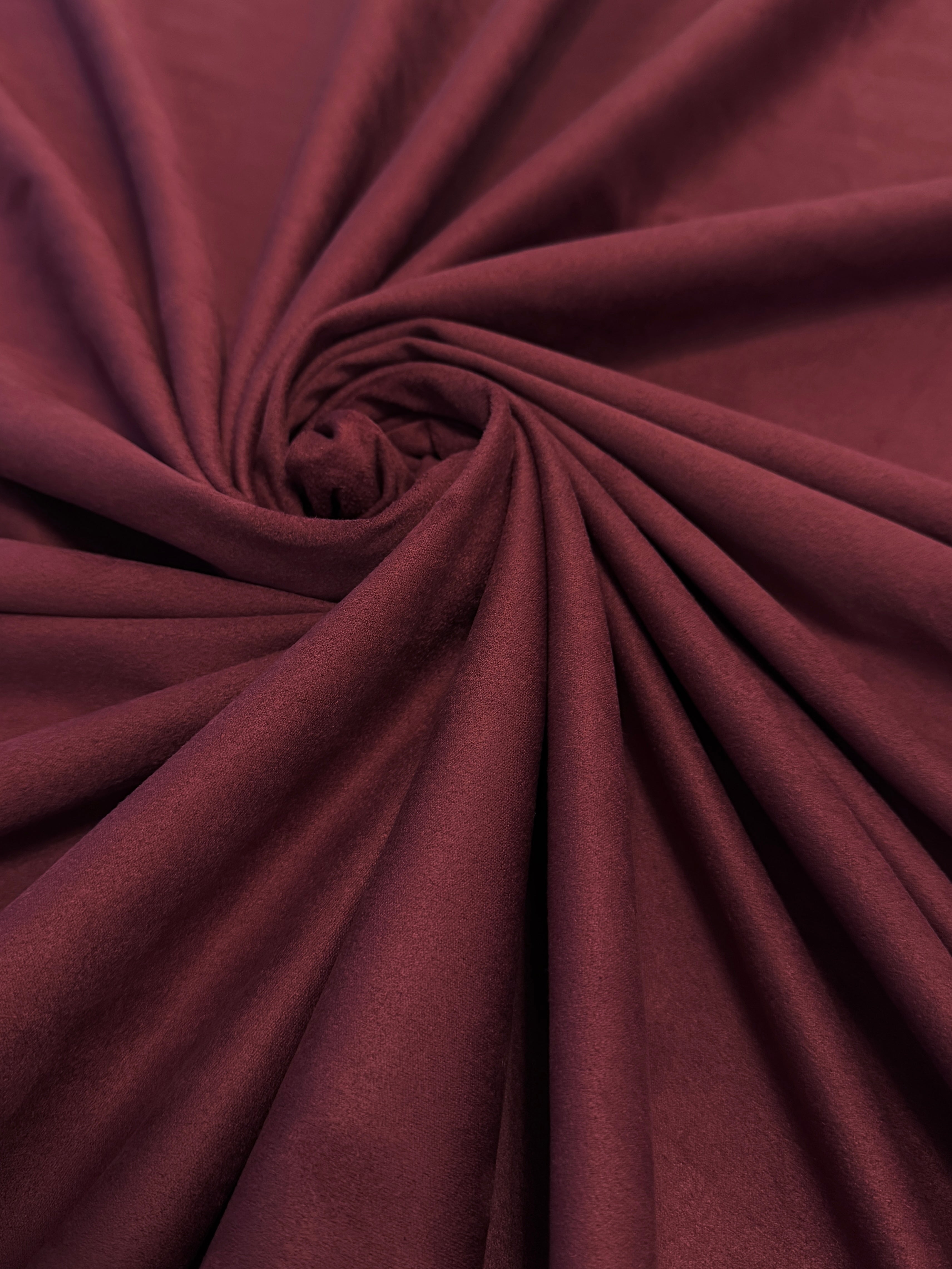 Burgundy 4 Way Stretch Buttery Soft Techno Suede, stretch techno suede, buttery soft suede, 4 way stretch, stretch suede fabric, faux suede fabric, soft suede fabric, elastic suede fabric, spandex suede fabric
