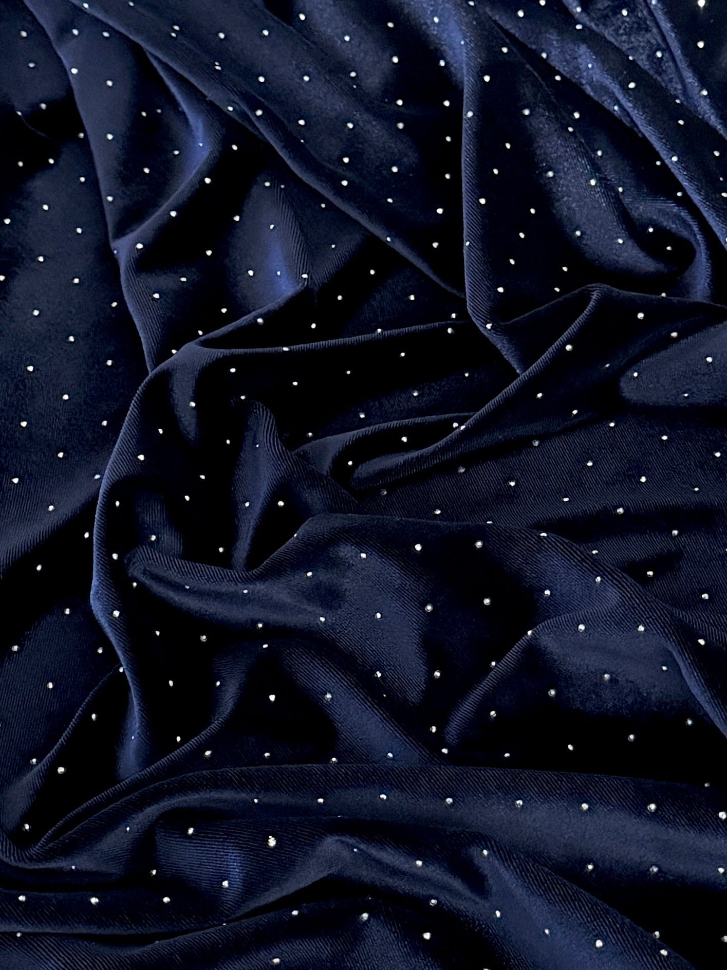 Navy Blue Sturdust Rhinestone Beaded Stretch Velvet, Rhinestone Velvet, Beaded Velvet, Stretch Velvet, Velvet Fabric, Rhinestone Fabric, Beaded Fabric, Embellished Velvet, Embellished Fabric, Crystal Velvet