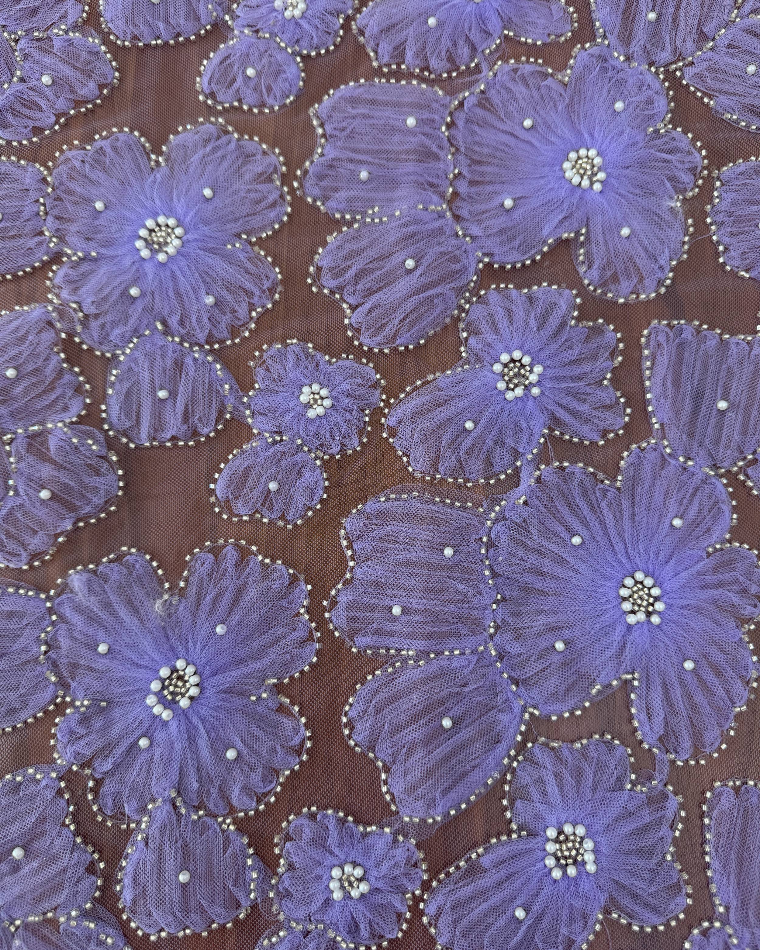 Lavender Floral Tulle Beaded Lace Mesh, Beaded Lace Mesh, Floral Beaded Lace, Flower Lace, Embroidered Tulle Lace, Embellished Tulle Fabric, Luxury Lace Fabric