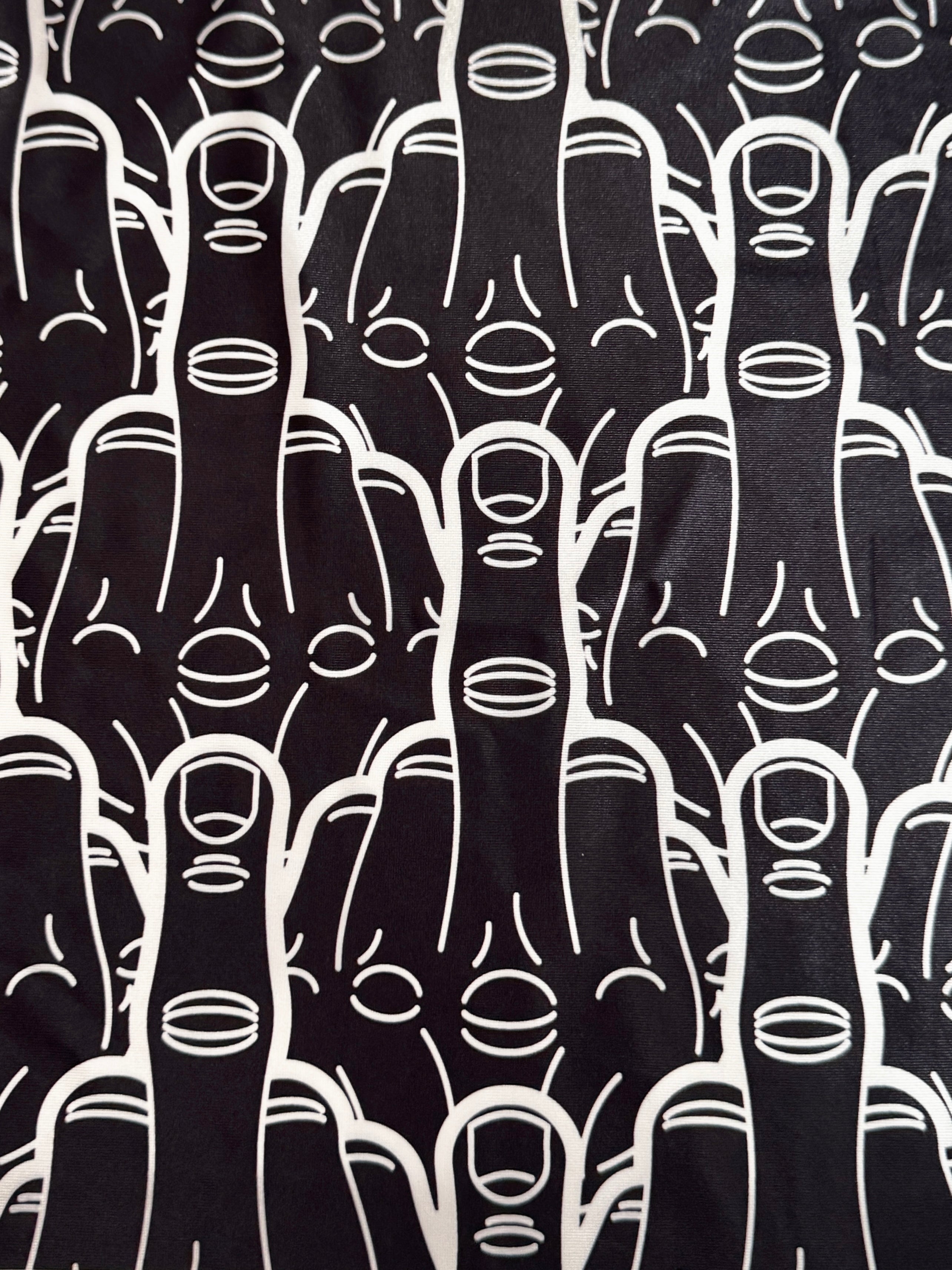 Middle Finger Black & White Nylon Spandex, Nylon Spandex Print, Printed Spandex Fabric, Stretch Print Fabric, Printed Stretch Fabric, Spandex Print Fabric, Printed Fabric Stretch