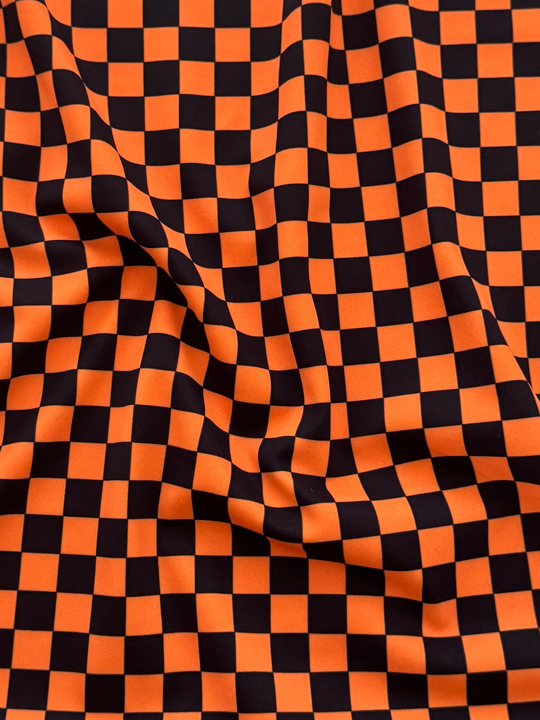 Black Orange 1-2 Inch Checkered Print Nylon Spandex, Halloween Spandex, Halloween Fabric, Spandex Fabric, Nylon Spandex, Stretch Fabric, 4 Way Stretch, Spooky Fabric