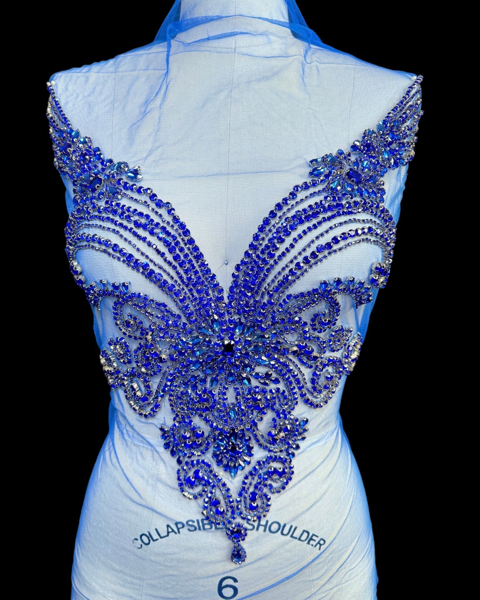 Amy Royal Blue Rhinestone Bodice Applique, blue rhinestone, dark blue rhinestone, light blue rhinestone,