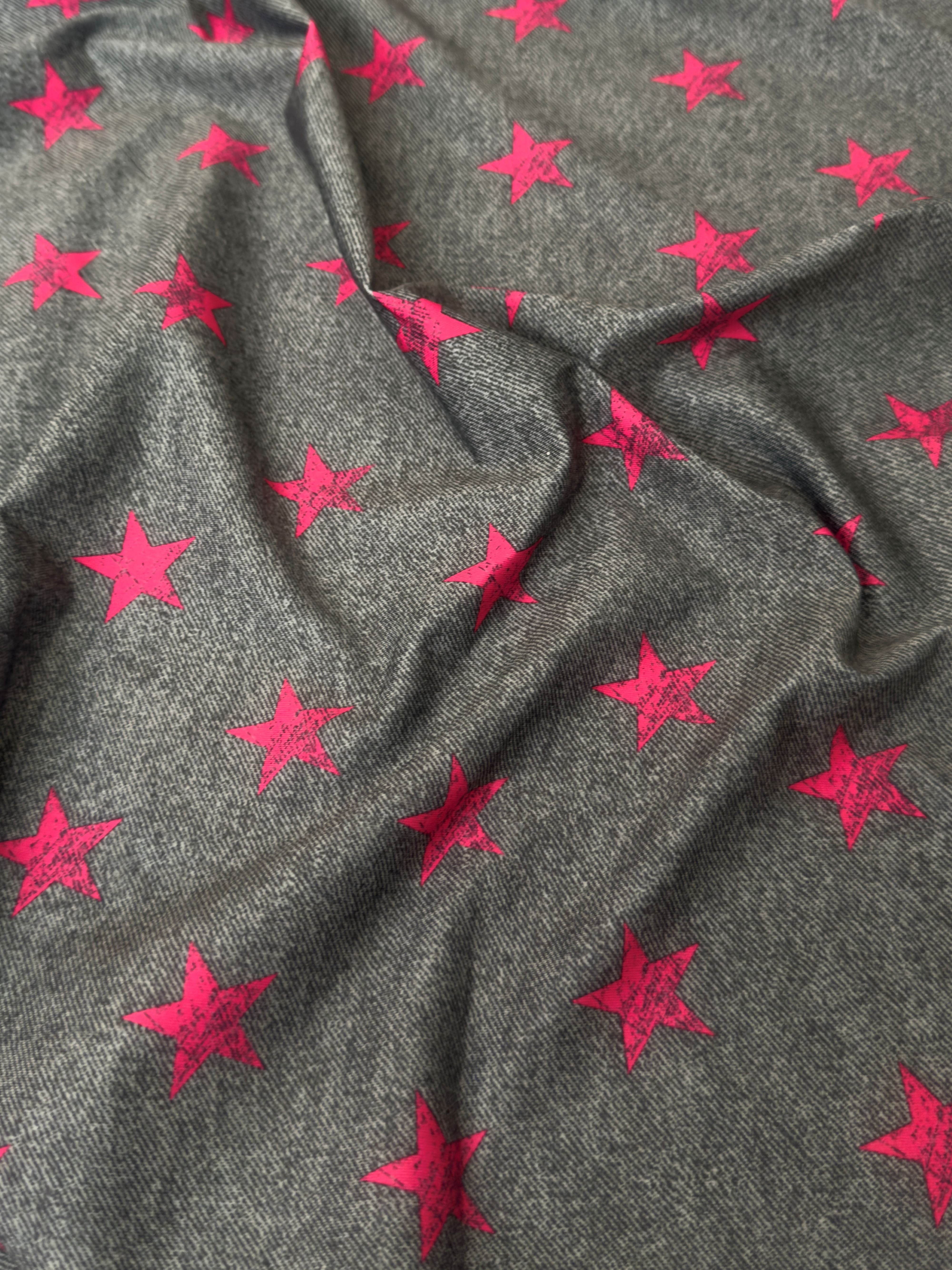 Pink Stars on Gray Nylon Spandex, Nylon Spandex, Shiny Spandex, Stretch Fabric, 4 way stretch fabric, Fabric on Sale, Activewear Fabric, Polyester Fabric