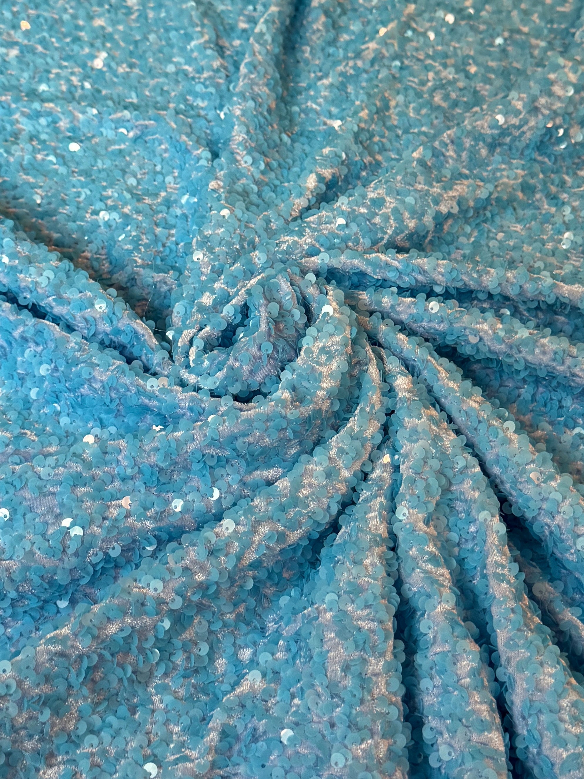 Aqua Blue Sequin on Velvet (Exclusive Color), Sequin on velvet, Sequin velvet for woman, Sequin velvet for bride, Sequin velvet on discount, Velvet fabric for dress