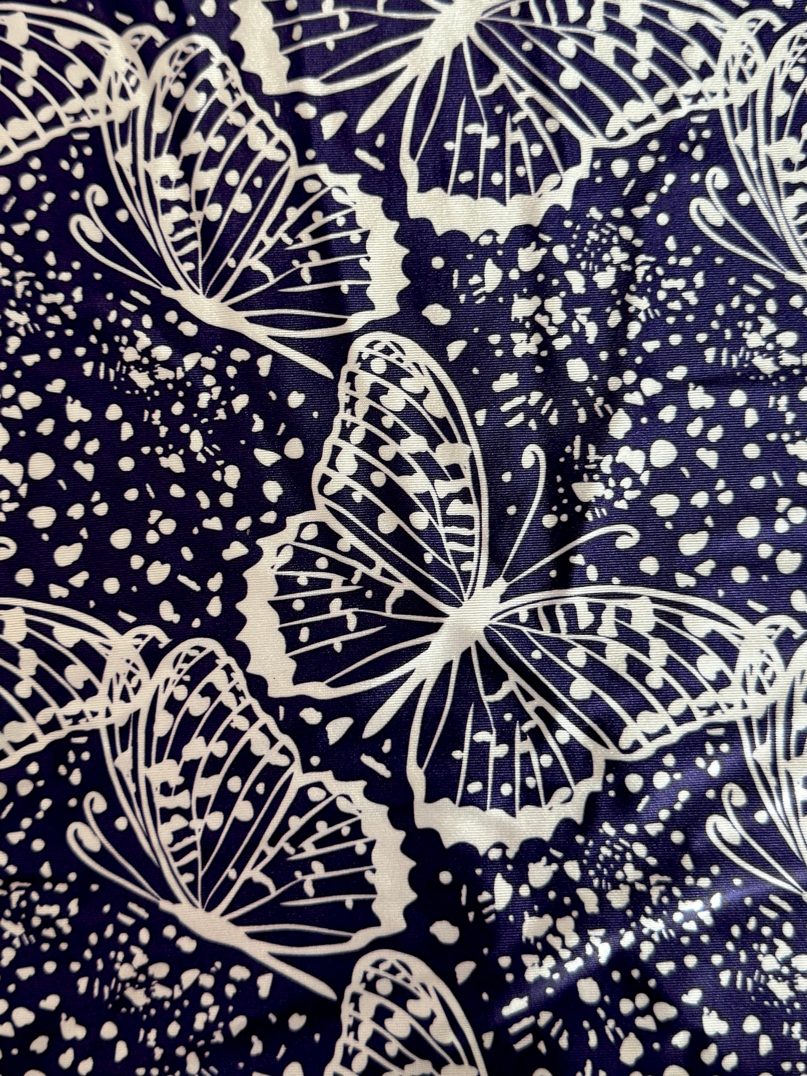 Navy Butterfly Print Nylon Spandex, Nylon Spandex Print, Printed Spandex Fabric, Stretch Print Fabric, Printed Stretch Fabric, Spandex Print Fabric, Printed Fabric Stretch