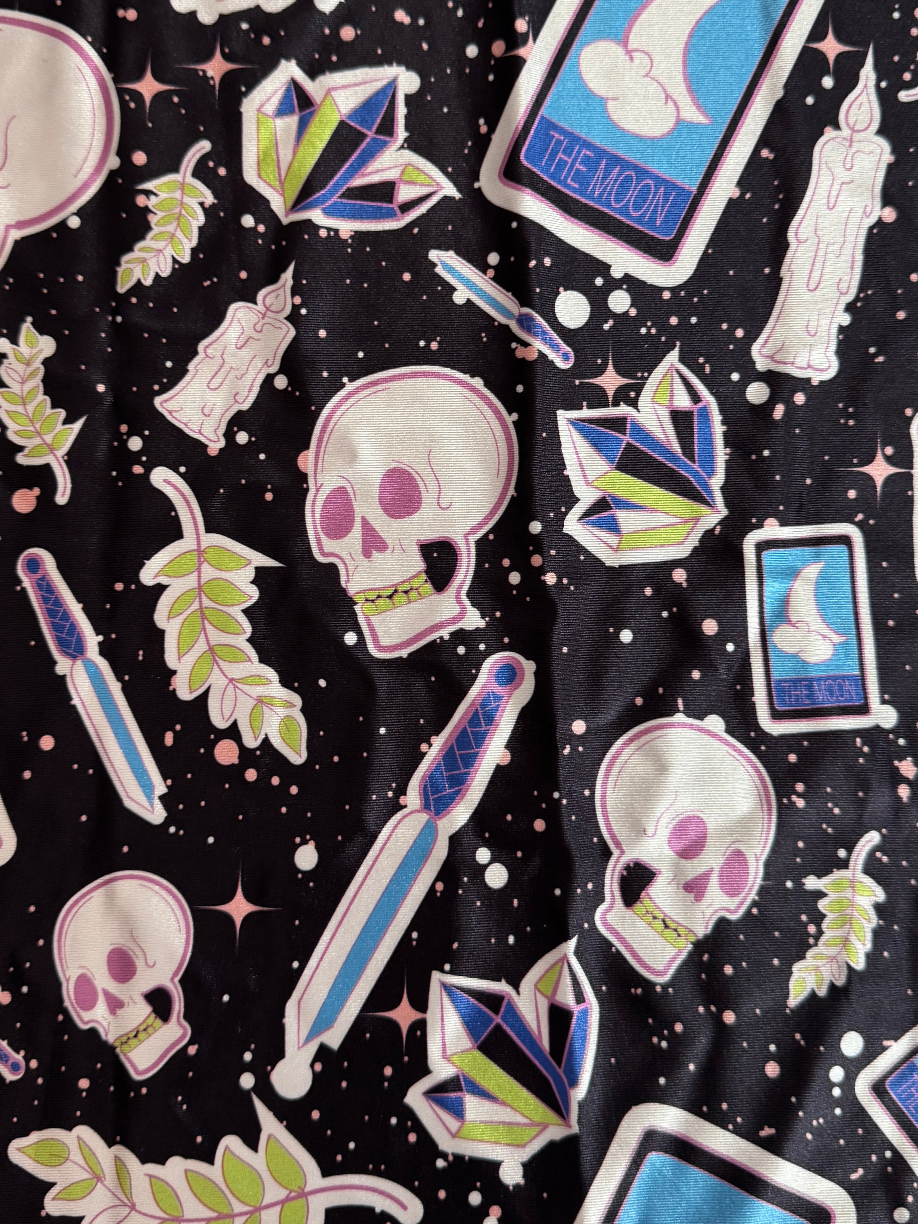 Skull Tarot Print Nylon Spandex, Nylon Spandex Print, Printed Spandex Fabric, Stretch Print Fabric, Printed Stretch Fabric, Spandex Print Fabric, Printed Fabric Stretch