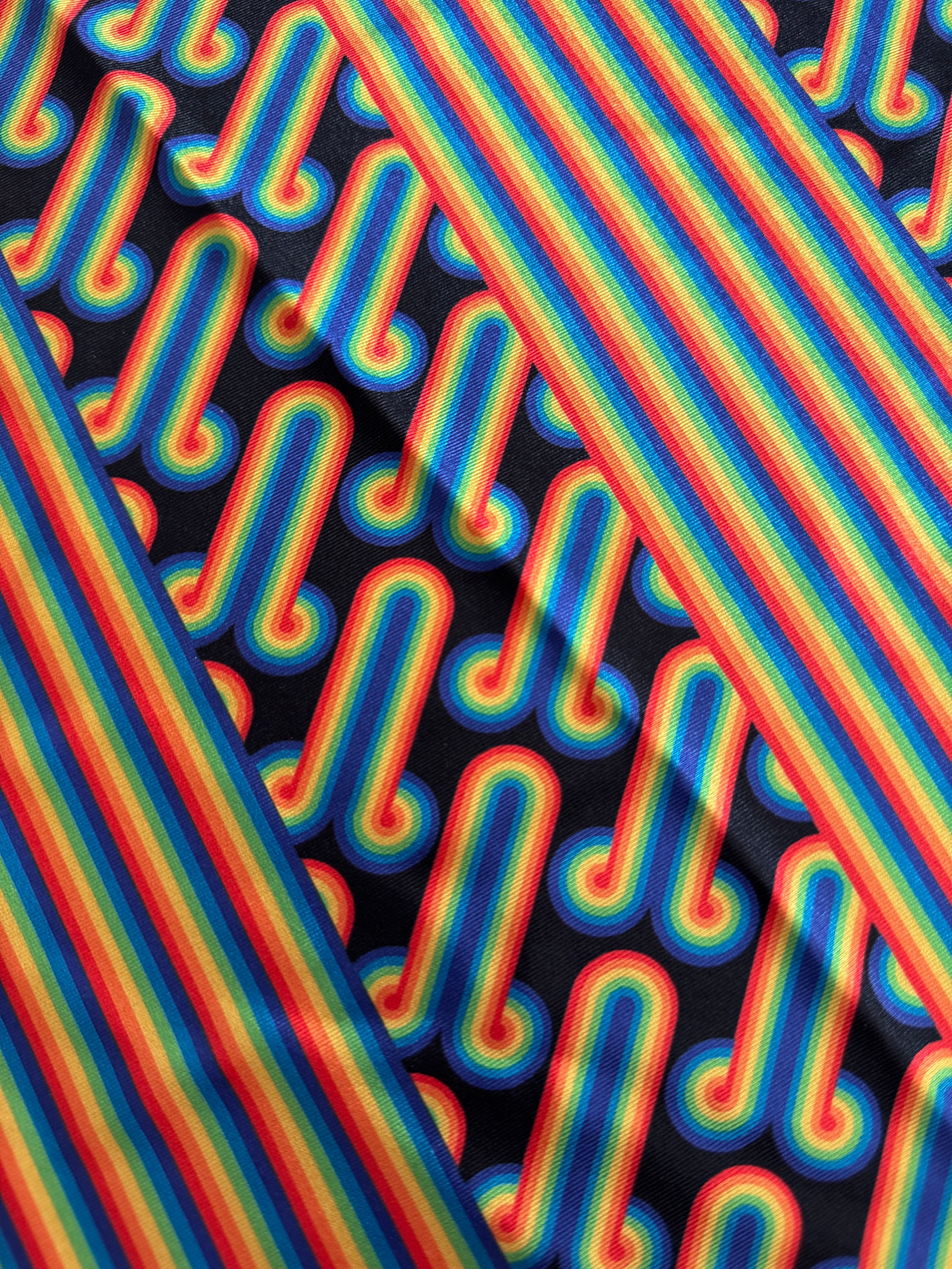 Black Retro Rainbow Graphic Nylon Spandex, Nylon Spandex Print, Printed Spandex Fabric, Stretch Print Fabric, Printed Stretch Fabric, Spandex Print Fabric, Printed Fabric Stretch