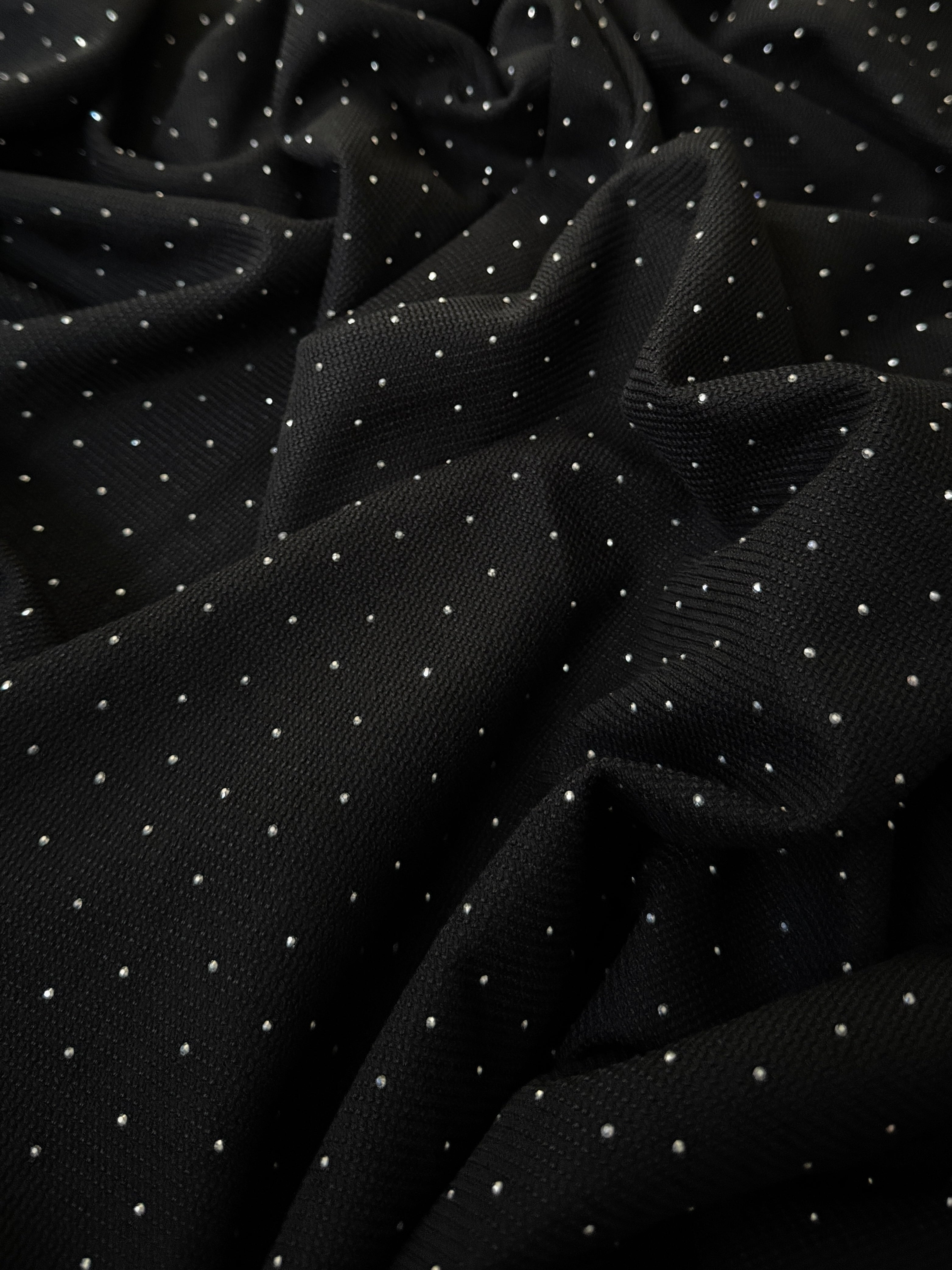 Black Stardust Rhinestone Beaded Knit, Rhinestone Beaded Knit, Beaded Knit Fabric, Rhinestone Knit Fabric, Sequin Knit Fabric, Embellished Knit Fabric