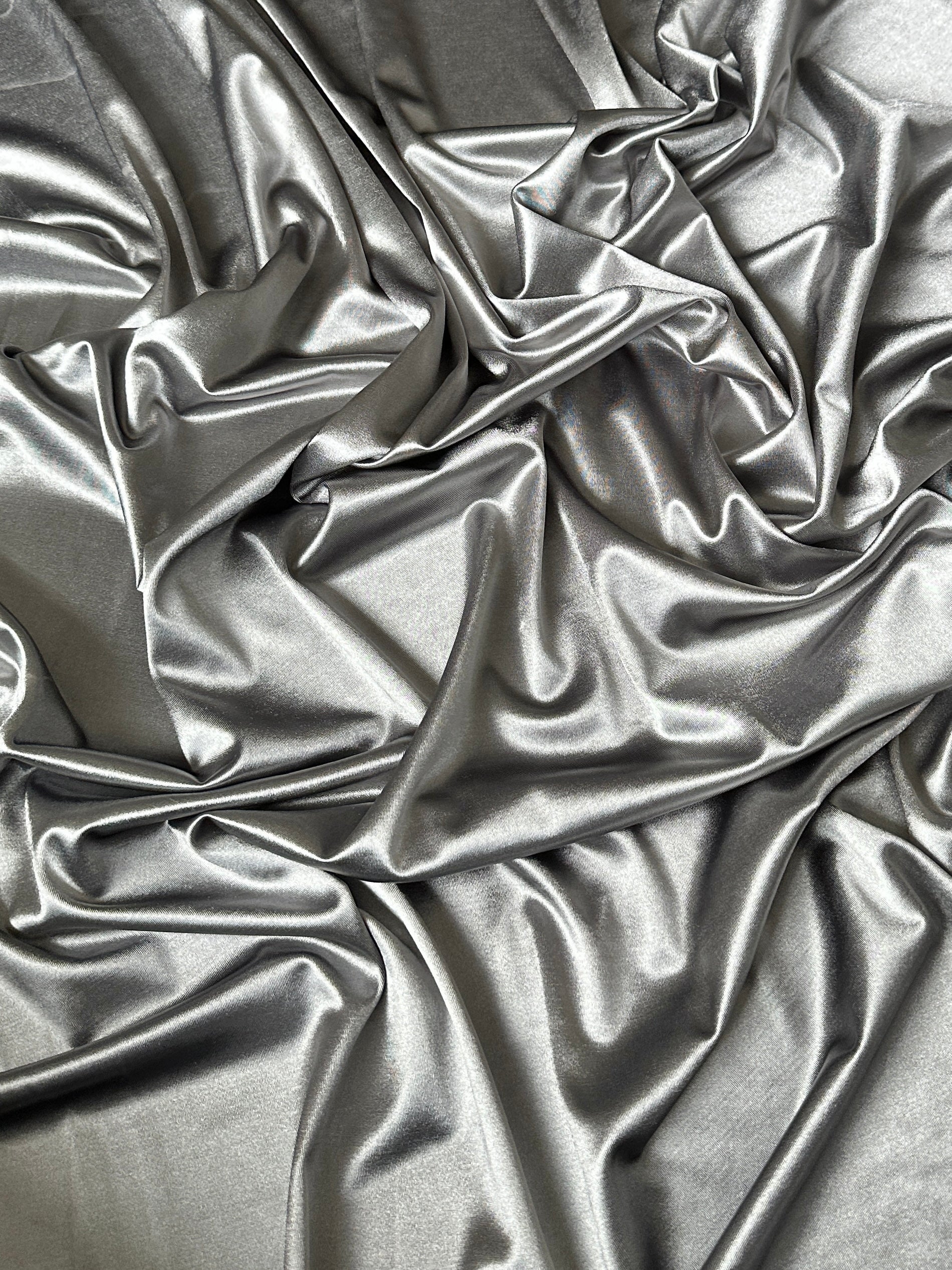 Silver Nylon Spandex, light silver nylon spandex, 4 Way Stretch nylon spandex, dark silver nylon spandex, shiny nylon spandex for woman, shiny nylon for bride, spandex for swim wear, premium spandex, spandex on sale, low price spandex