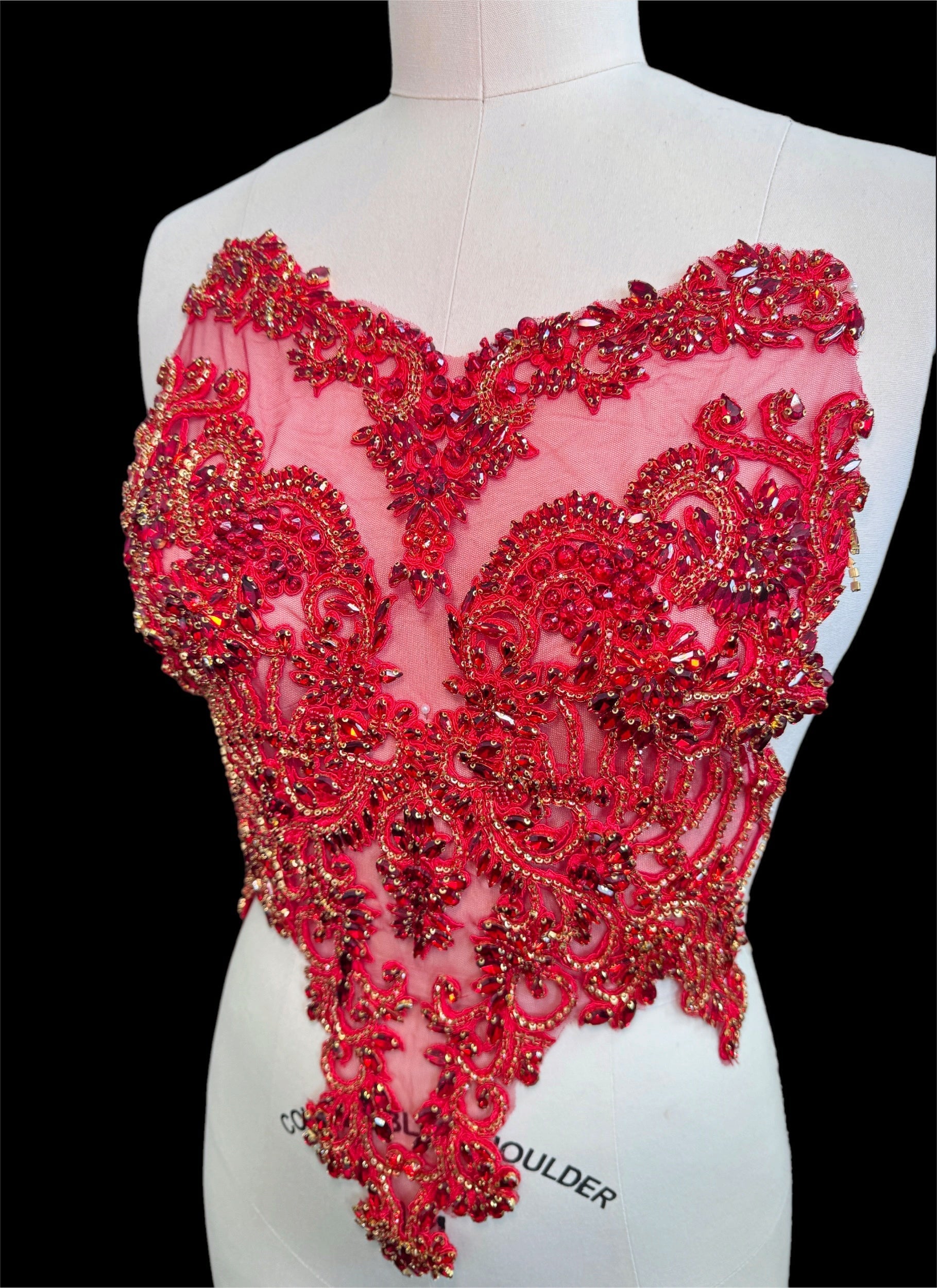 Alex red Rhinestone Bodice Applique, dark red rhinestone, red rhinestone, light red rhinestone  