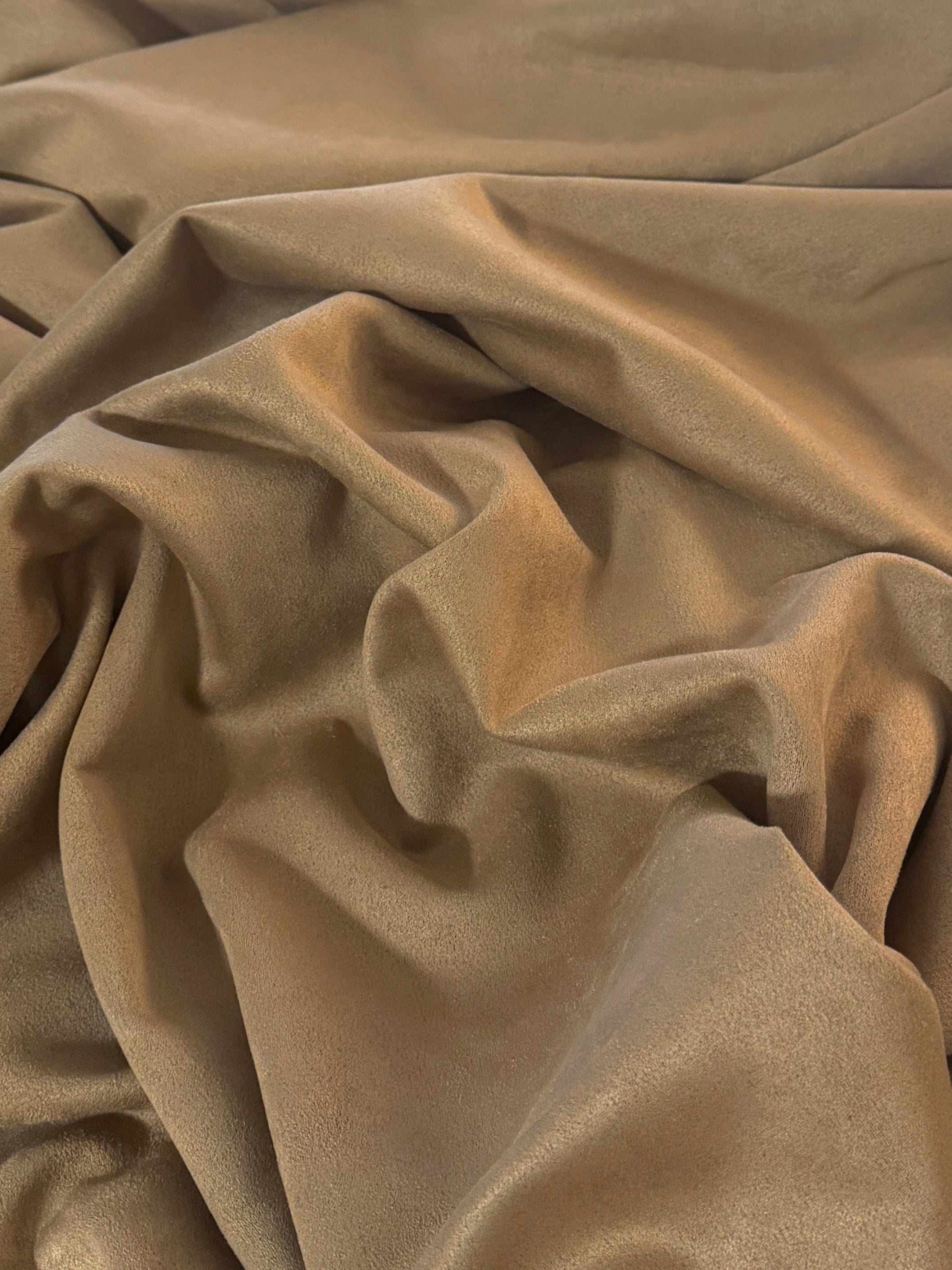 Khaki Stretch Apparel Techno Suede, Techno Suede Fabric, Faux Suede Fabric, Microfiber Suede Fabric, Vegan Suede Fabric, Elastic Suede Fabric, Spandex Suede Fabric, Suede Knit Fabric